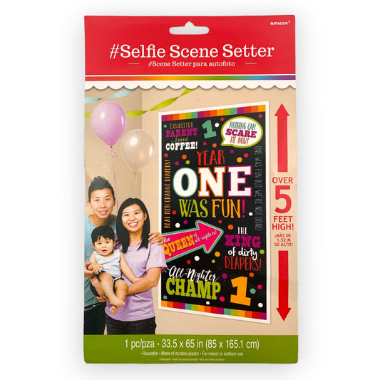 Birthday Party Selfie Scene Setter - Poster Backdrop for 1st Birthday, Stands Over 5 Feet High, 33.5" x 65"