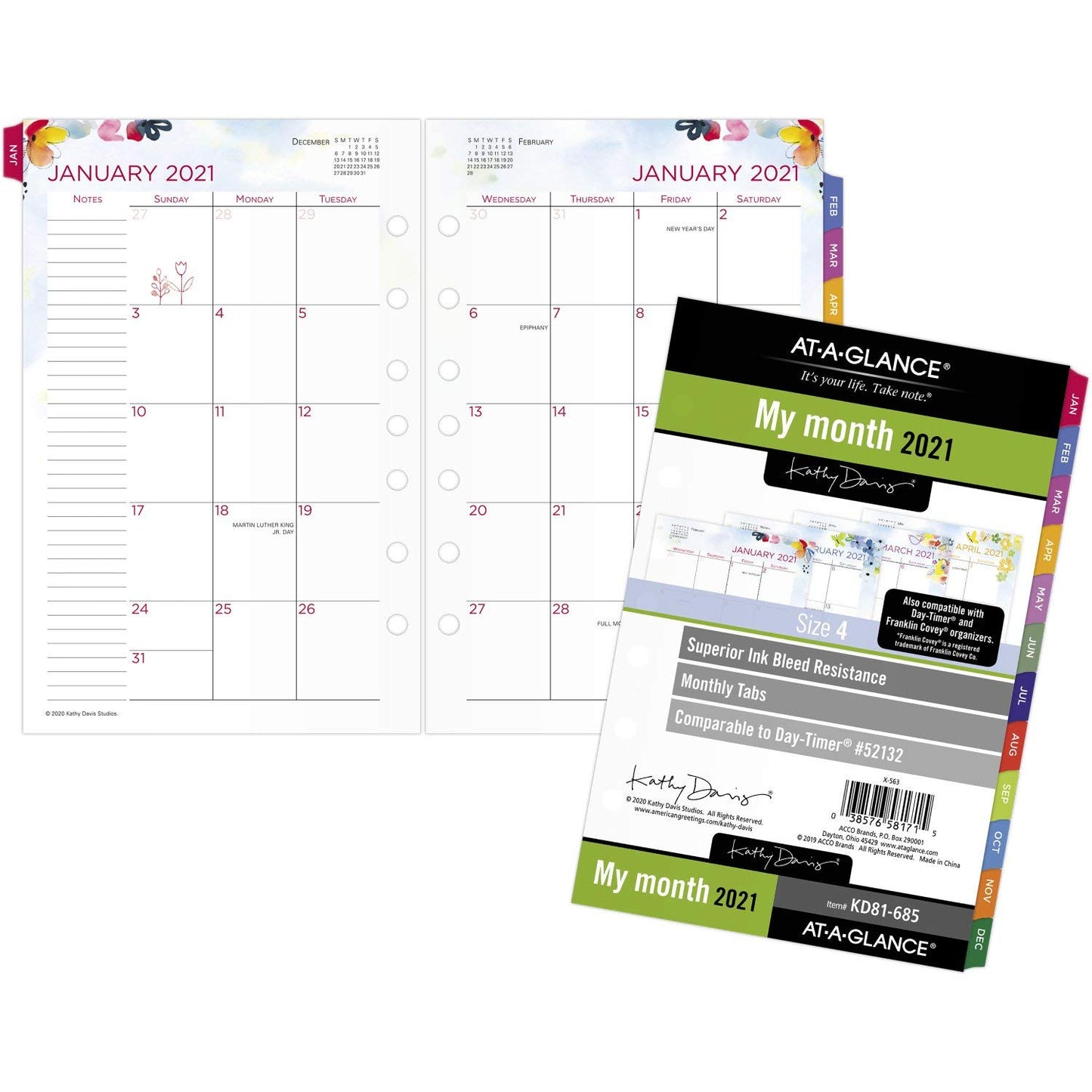 2021 Monthly Planner Refill by AT-A-GLANCE, 52132 DAY-TIMER, 5-1/2" x 8-1/2", Size 4, Kathy Davis (KD81-685-21)