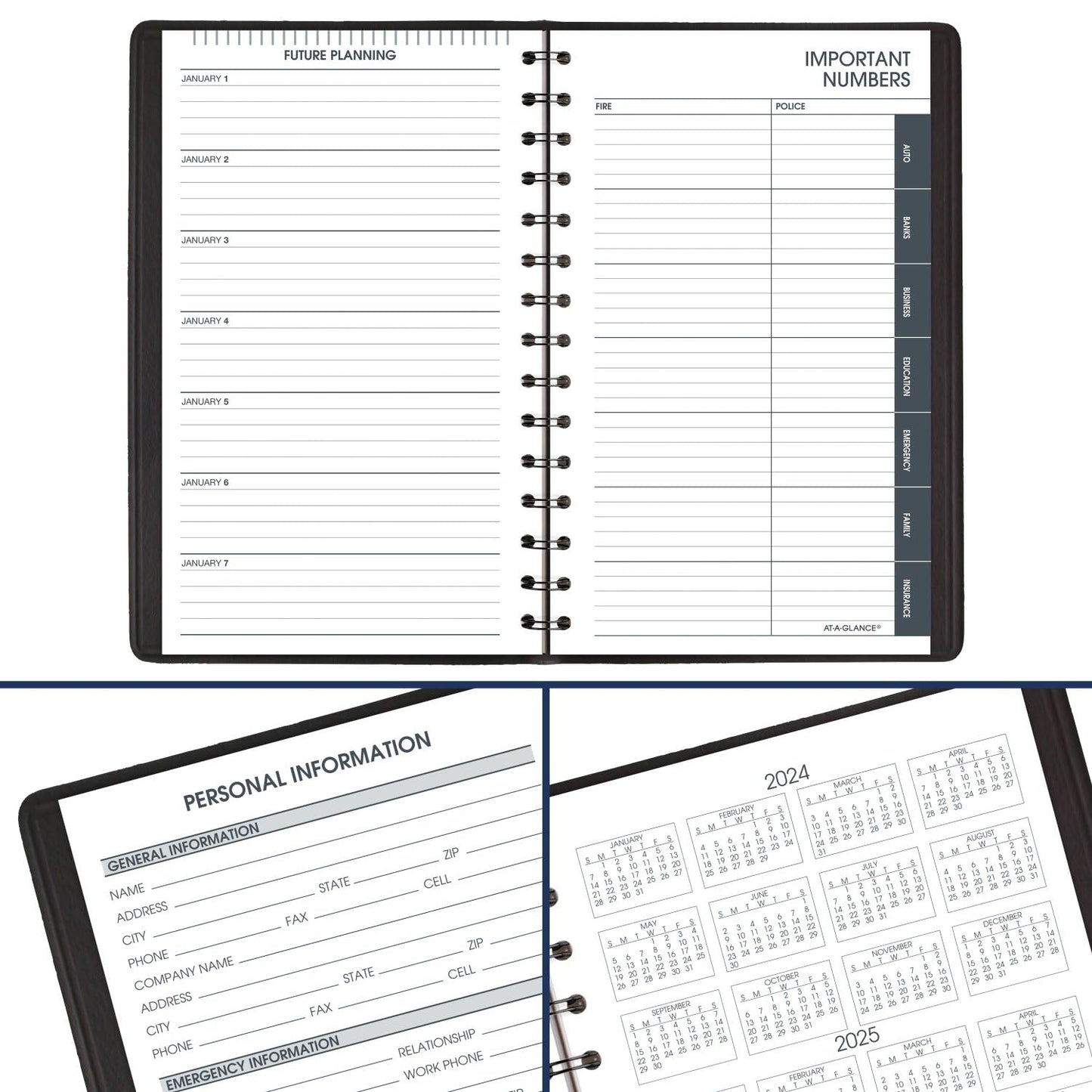 AT-A-GLANCE 2025 Appointment Book Planner, Daily, 5" x 8", Small, Quarter-Hourly, Black (708000525)