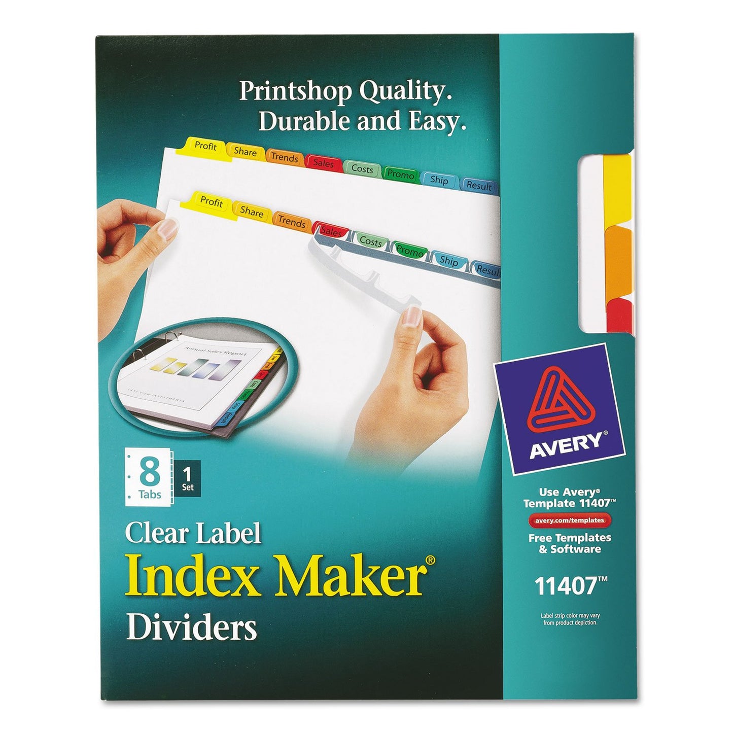 Avery 11407 Index Maker Print & Apply Clear Label Dividers W/Color Tabs, 8-Tab, Letter