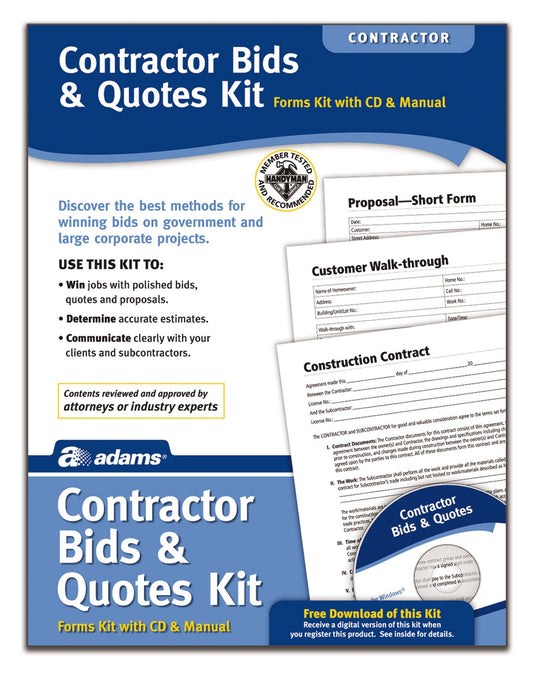 Adams Contractor Bids and Quotes Kit, Forms and Instructions, Includes CD (PK113)