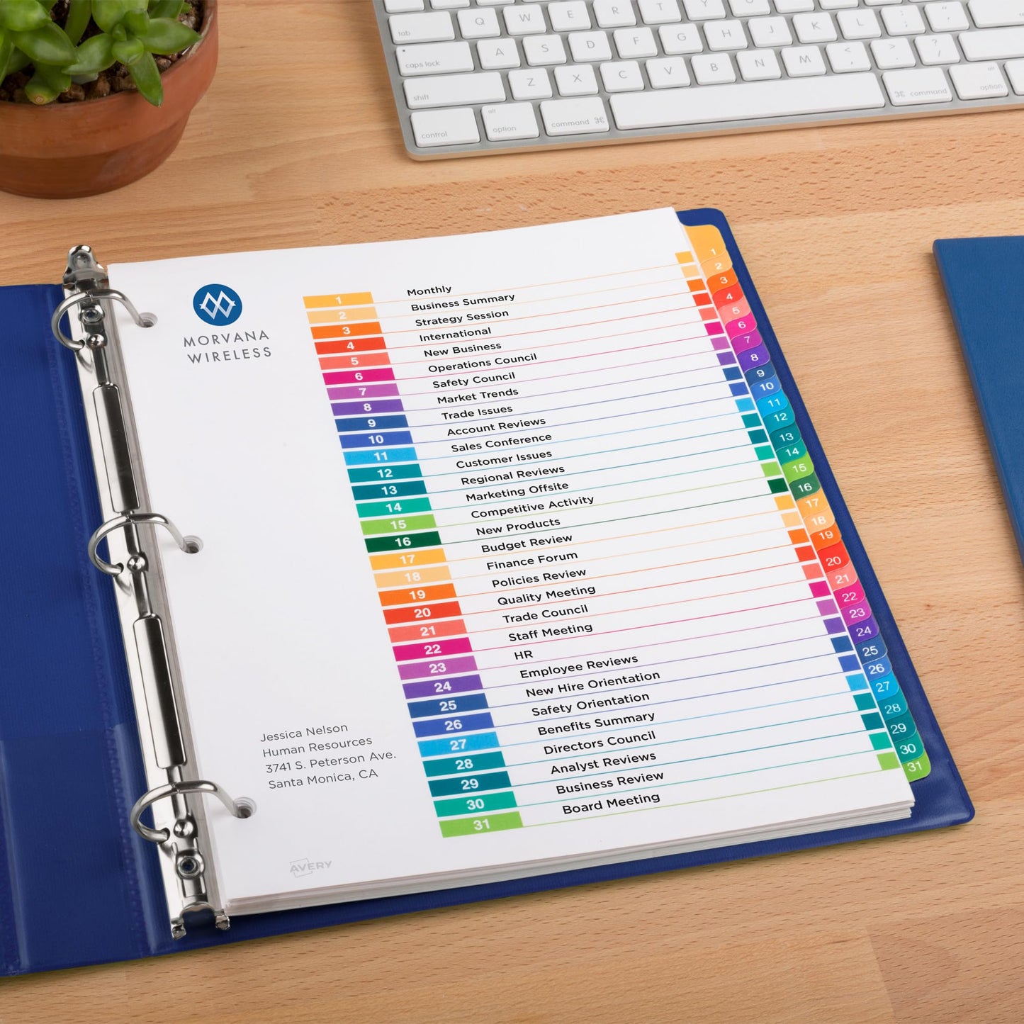 Avery 1-31 Tab Dividers for 3 Ring Binders, Customizable Table of Contents, Multicolor Tabs, 1 Set (11129)