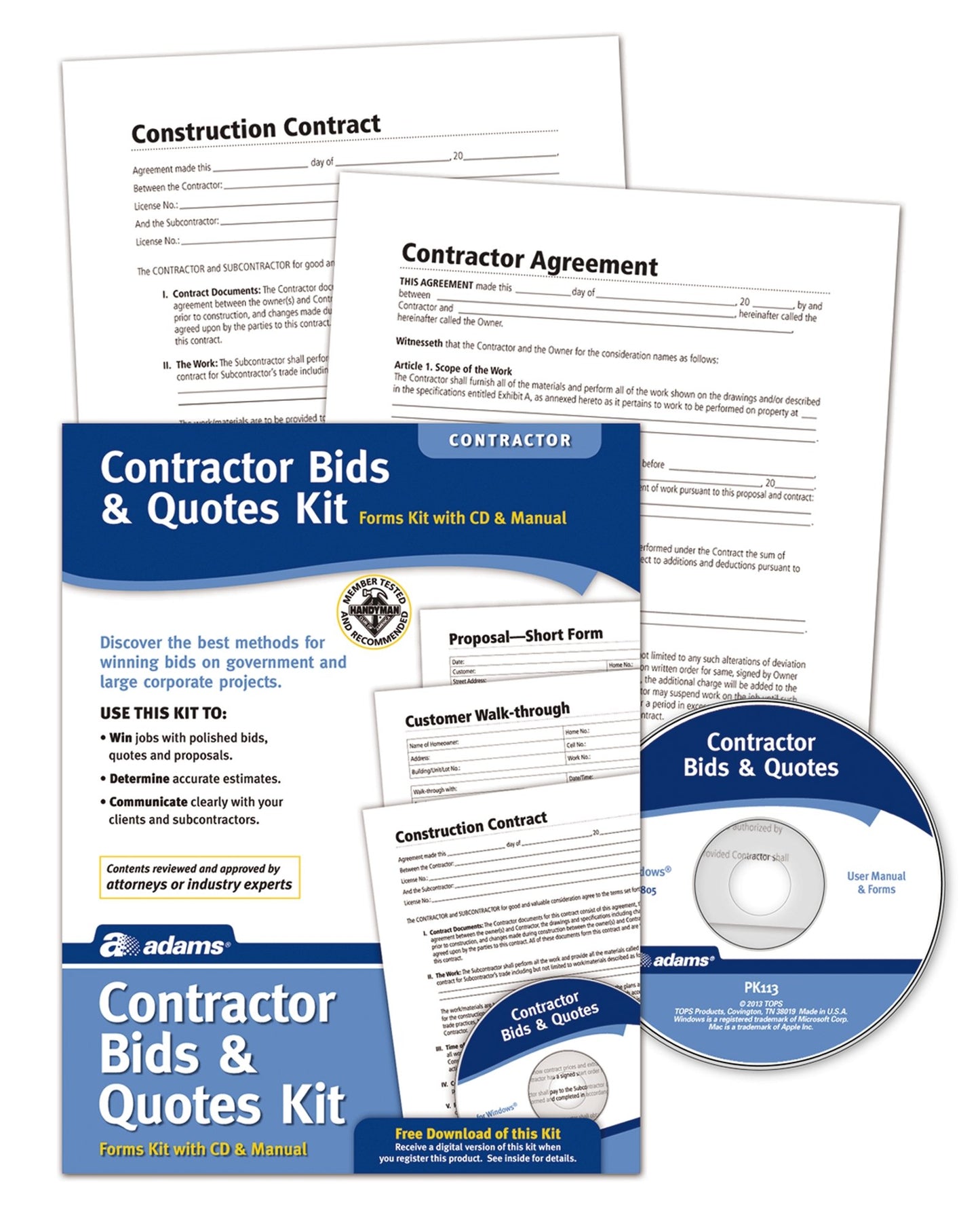 Adams Contractor Bids and Quotes Kit, Forms and Instructions, Includes CD (PK113)