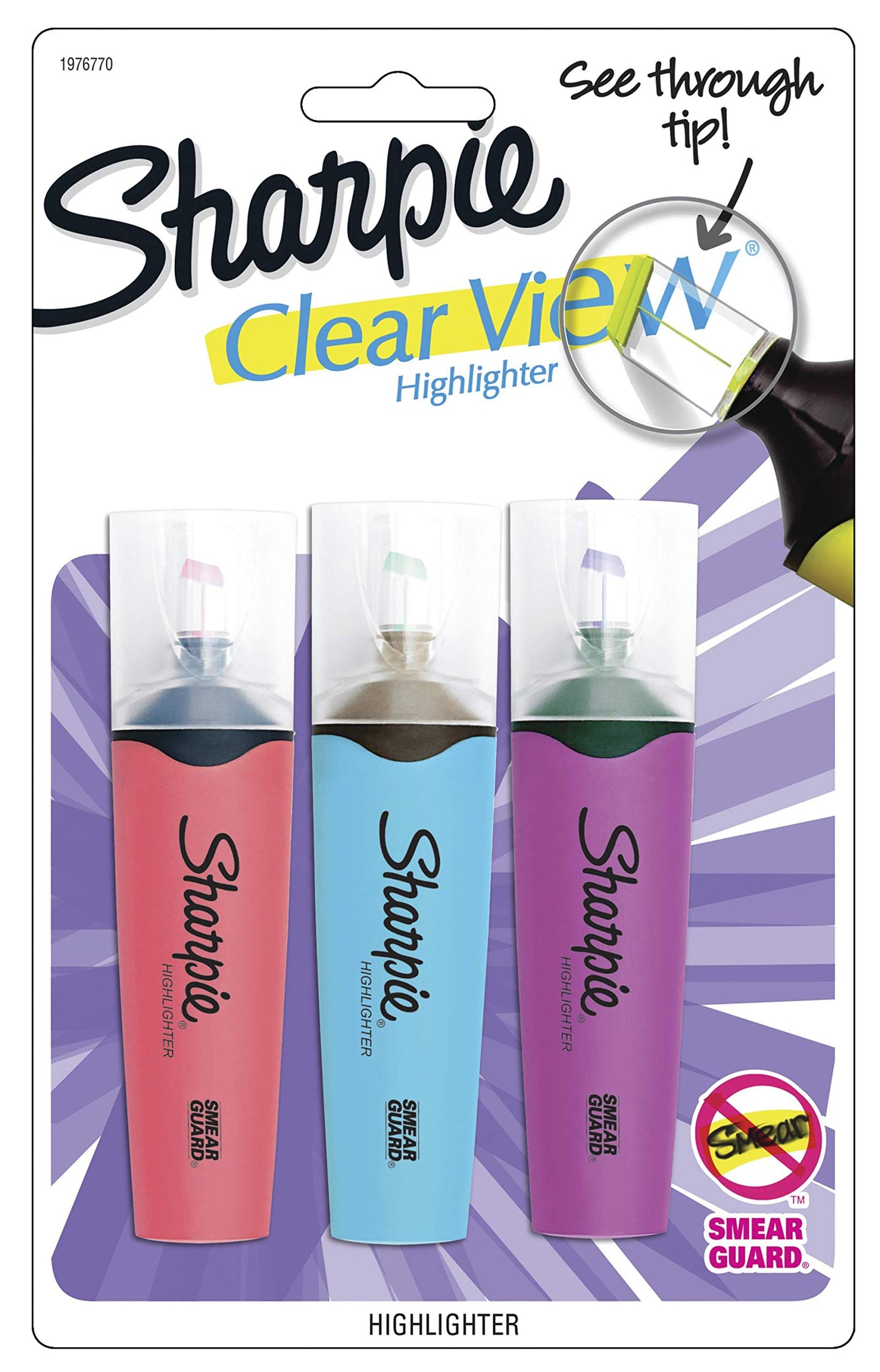 SHARPIE Clear View Highlighters, Chisel Tip, Assorted Fluorescent, 3 Pack (1976770)