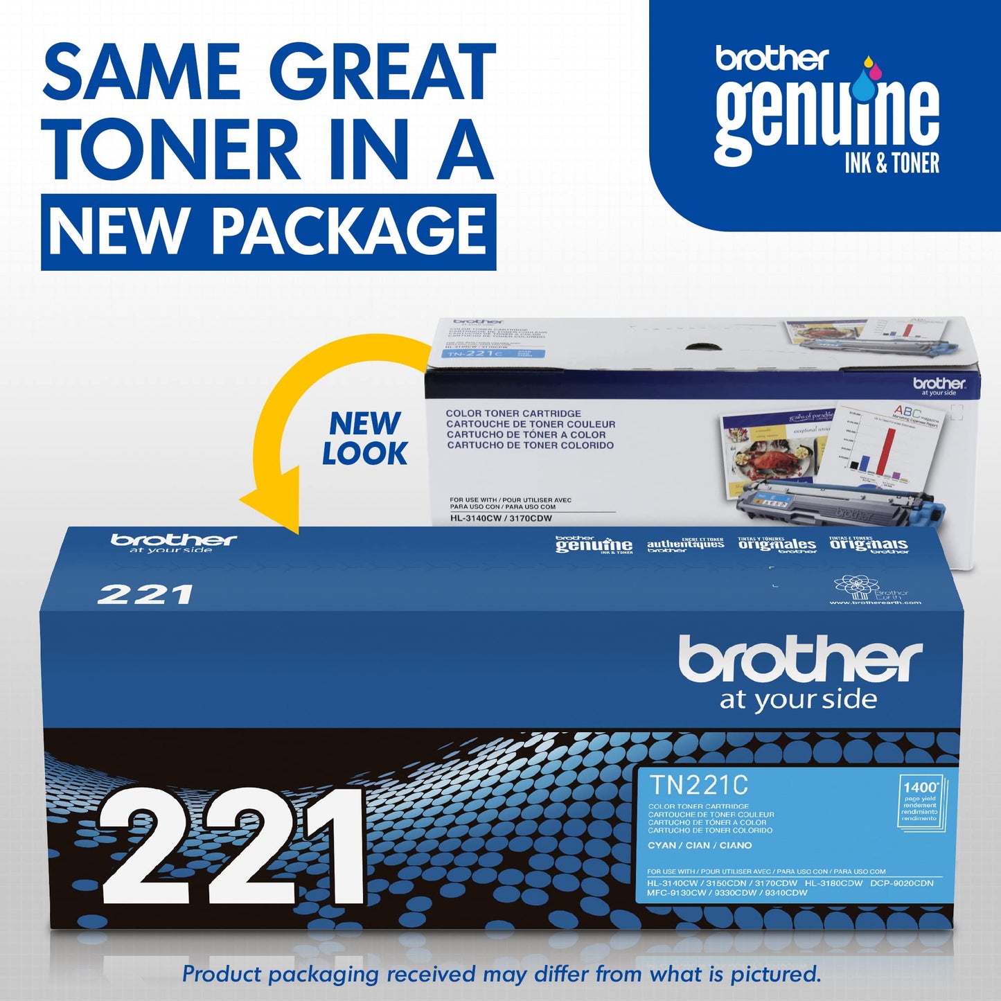 Brother Genuine Standard Yield Toner Cartridge, TN221C, Replacement Cyan Color