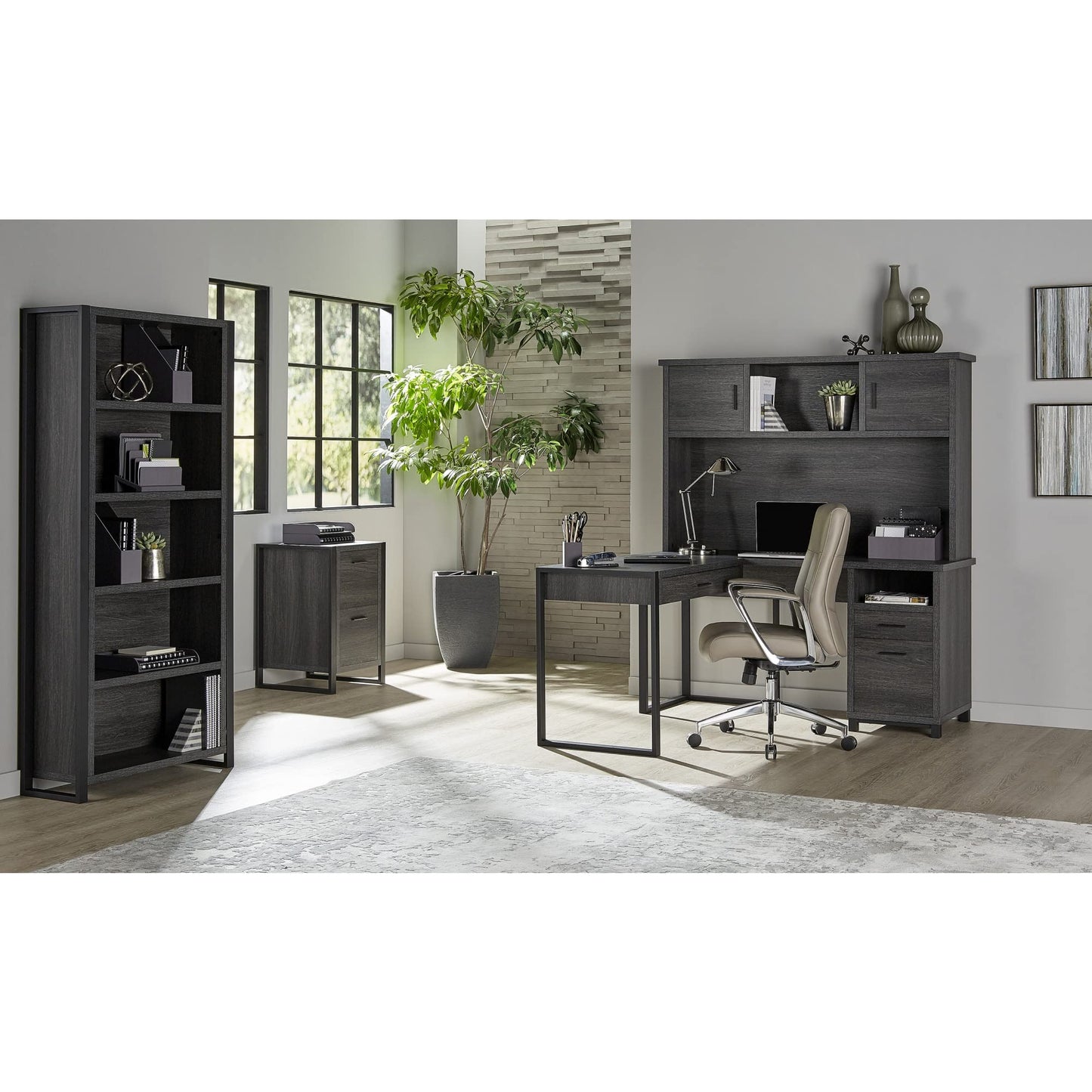 Realspace� DeJori 59" W L-Shape Corner Desk with Hutch, Charcoal