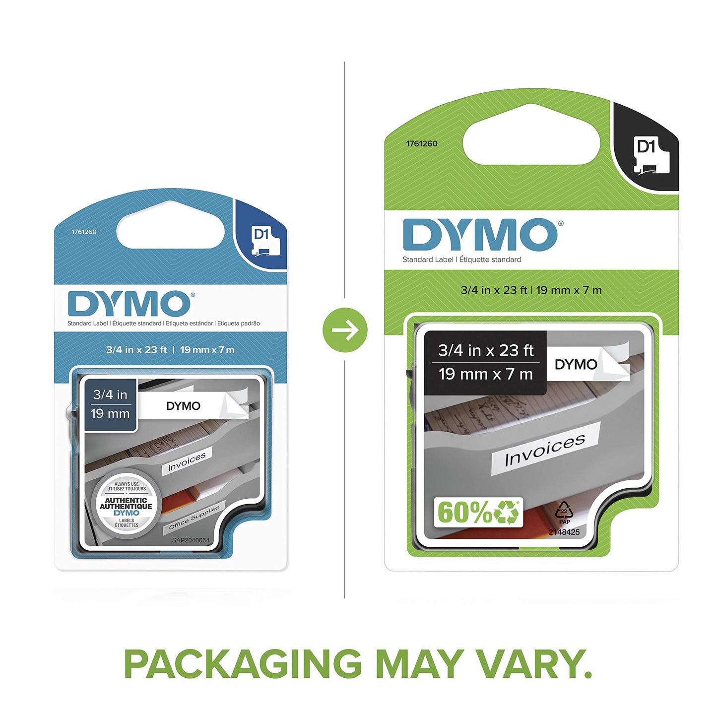 DYMO Standard D1 43610 Labeling Tape (Black Print on Clear Tape, 1/4'' W x 23' L, 1 Cartridge), DYMO Authentic