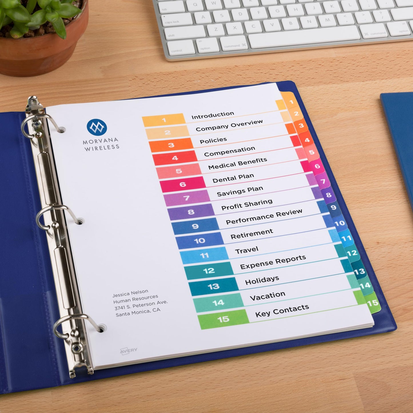 Avery 15 Tab Dividers for 3 Ring Binders, Customizable Table of Contents, Multicolor Tabs, 1 Set (11143)