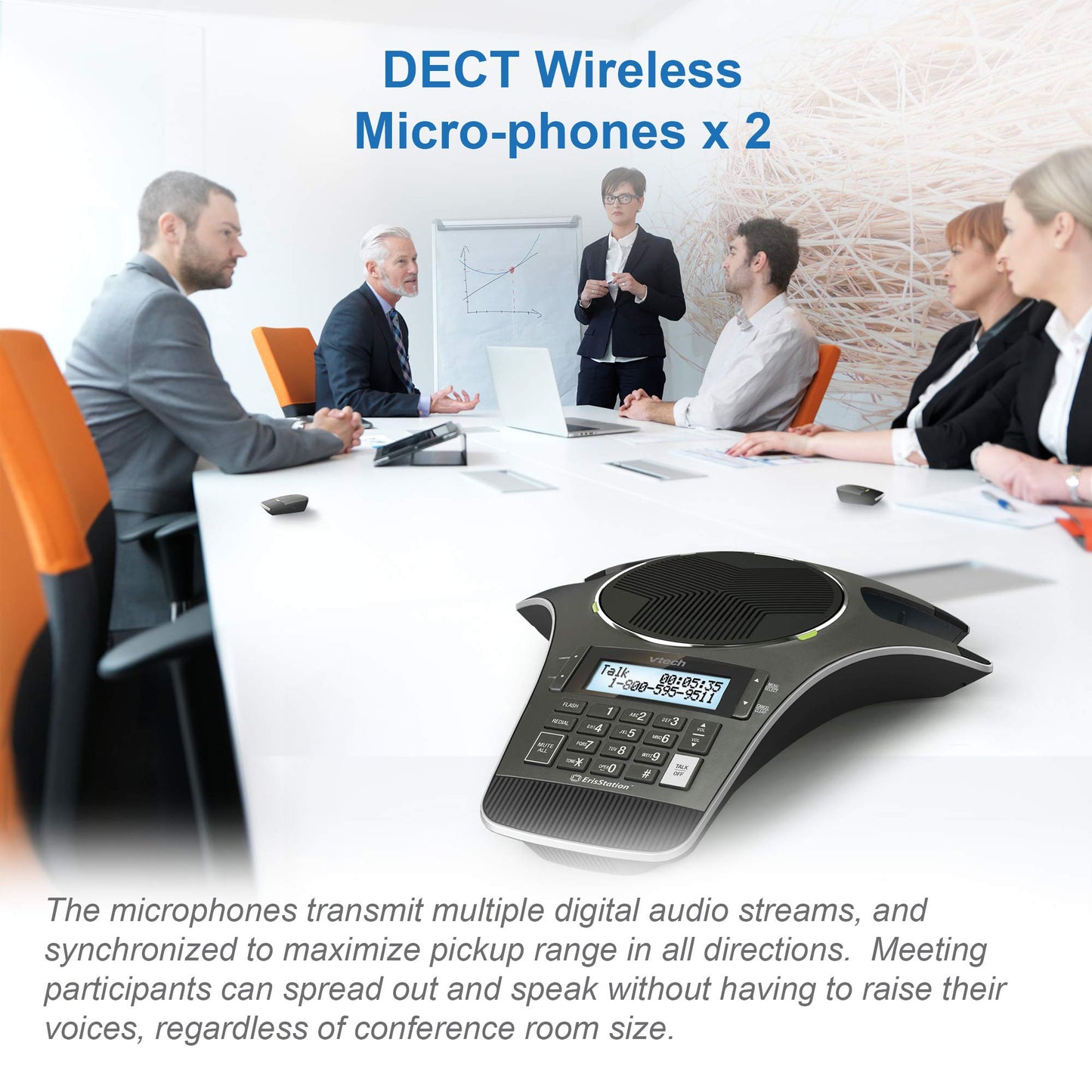 VTech VCS702 ErisStation DECT 6.0 Conference Phone with Two Wireless Mics using Orbitlink Wireless Technology