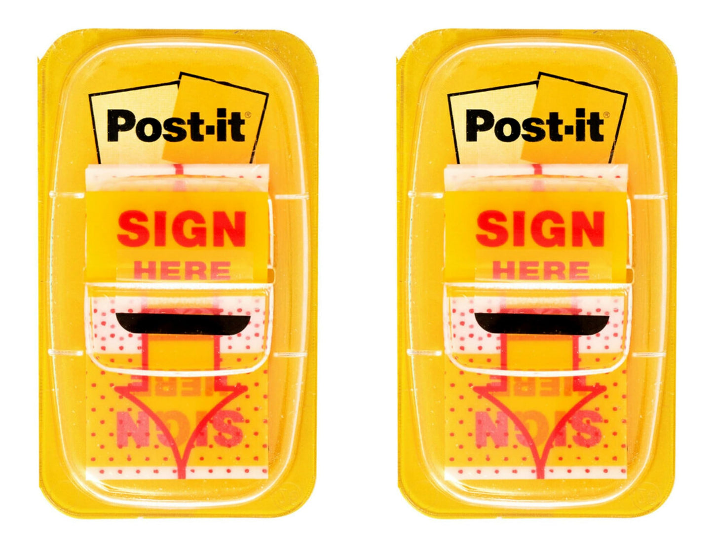 Post-it Message Flags, "Sign Here", 50/Dispenser, 2 Dispensers/Pack, 1 in Wide, Yellow (680-SH2)