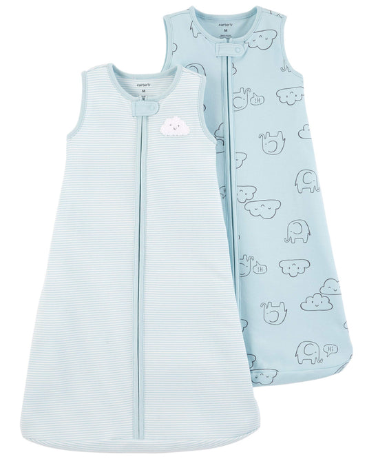 Carter's Baby Boys 2-Pack Cotton Sleepbag, Blue Cloud/Stripe, Medium