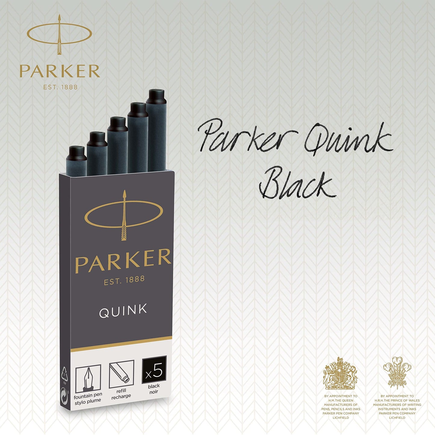 Parker QUINK Long Fountain Pen Ink Refill Cartridges, Black, 5 Count