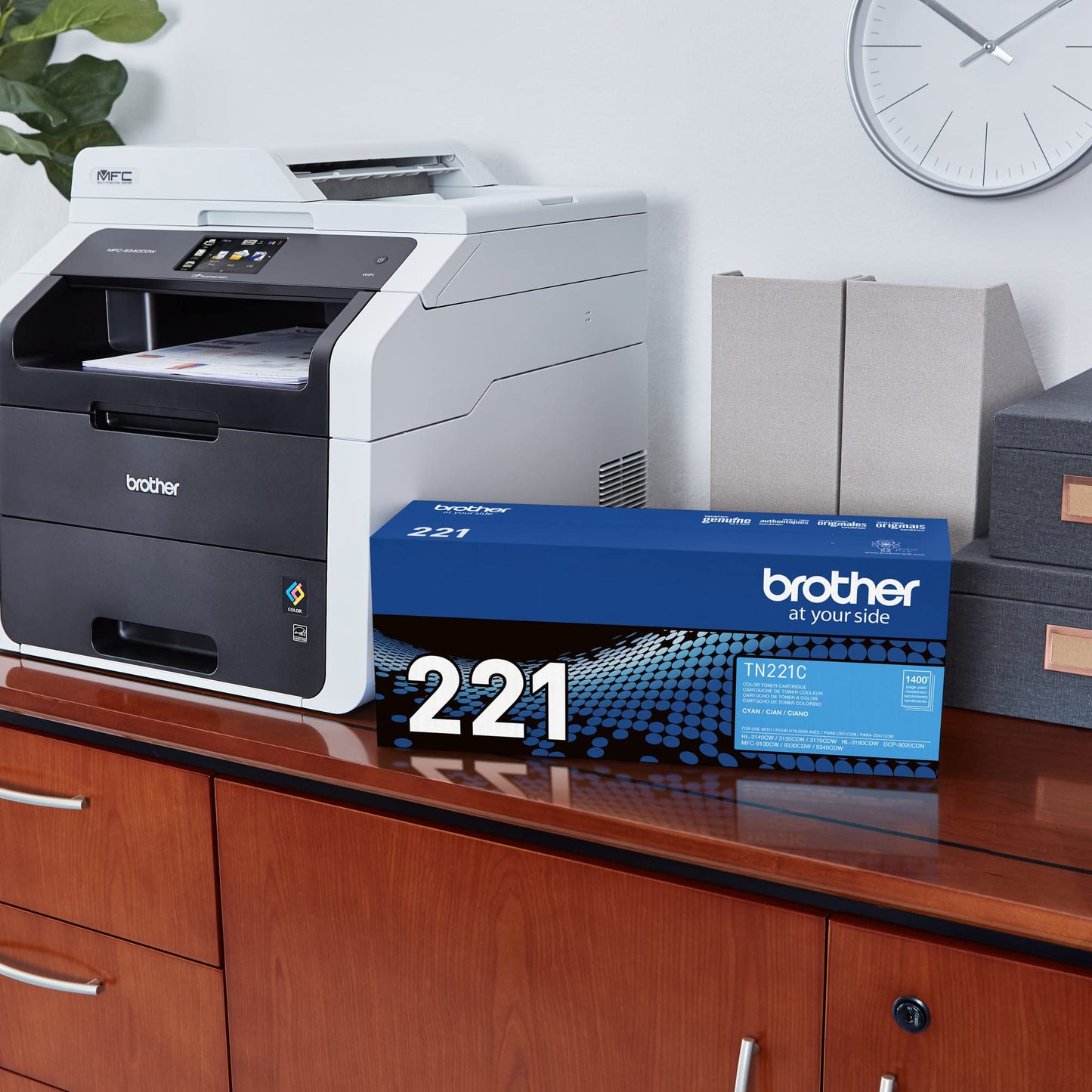 Brother Genuine Standard Yield Toner Cartridge, TN221C, Replacement Cyan Color