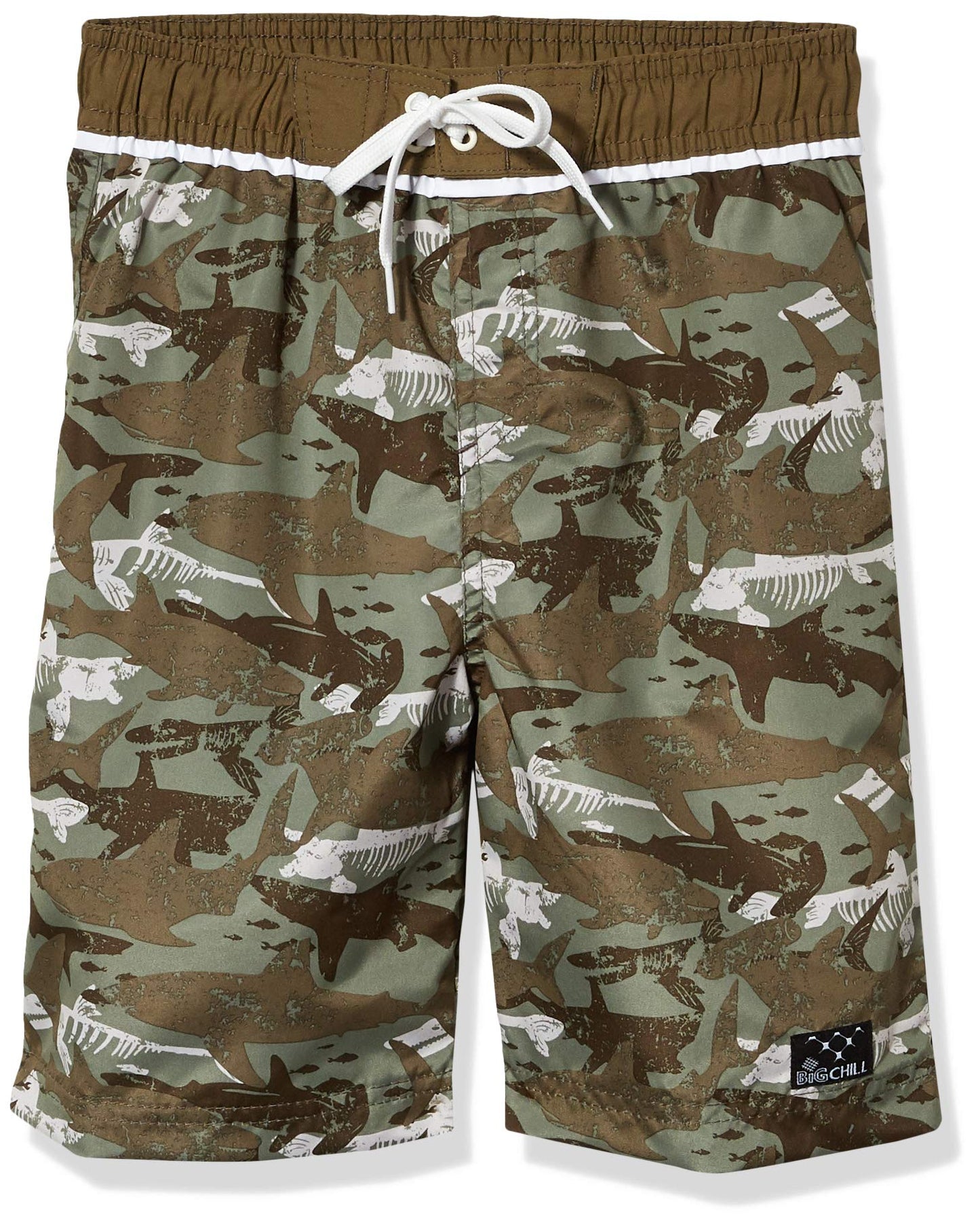 Big Chill Boys' Printed Swim Trunks, Olive, 4