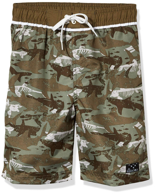 Big Chill Boys' Printed Swim Trunks, Olive, 4