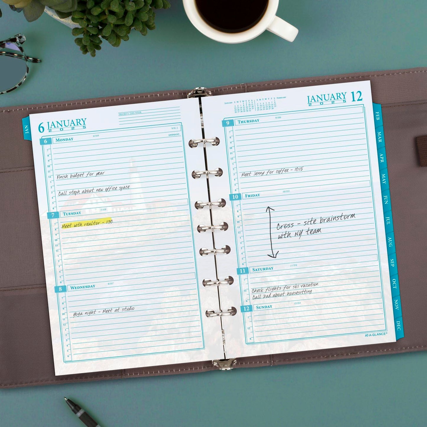 AT-A-GLANCE 2025 Planner Refill, Weekly & Monthly, 5-1/2" x 8-1/2", Desk Size, Loose-Leaf, Seascapes (381-285Y-25)
