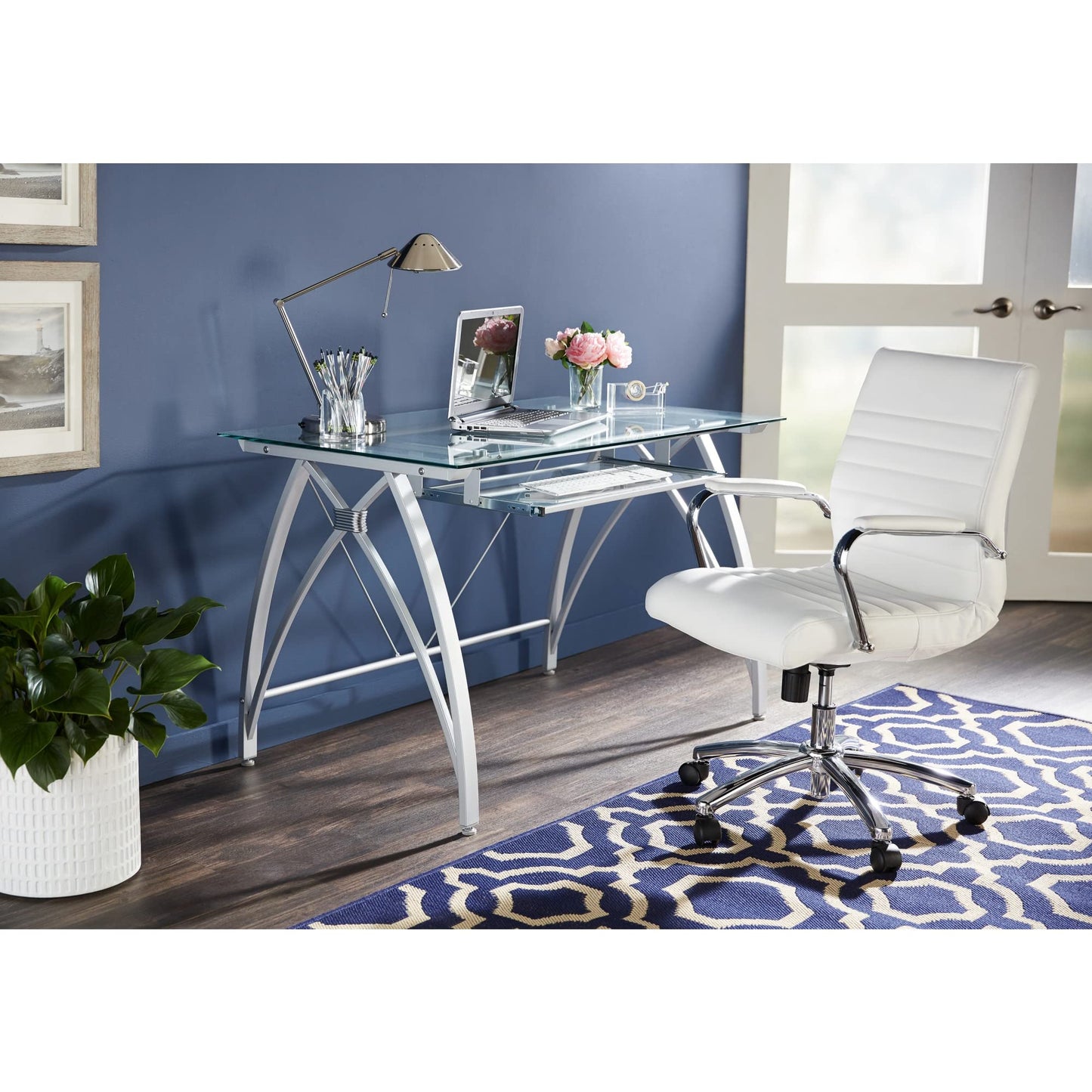 Realspace� Vista 48" W Glass Computer Desk, Silver