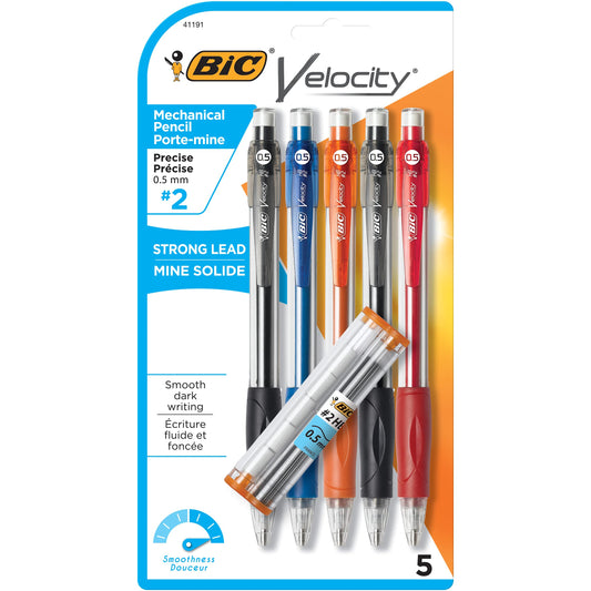 BIC Velocity Original Mechanical Pencil, Fine Point (0.5mm), Smooth Dark Writing, 5-Count
