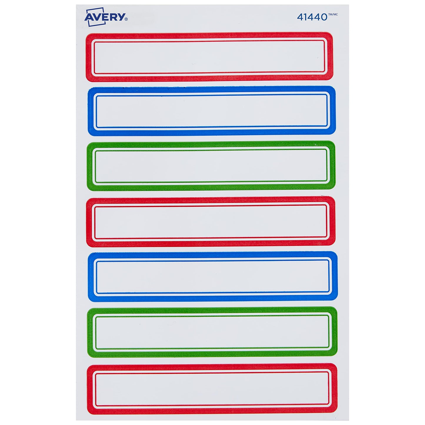 Avery(R) Durable Labels for Kids' Gear, 5/8" x 3-1/2", Assorted Border Colors, Water-Resistant Labels, 35 Rectangle Labels Total (41440)