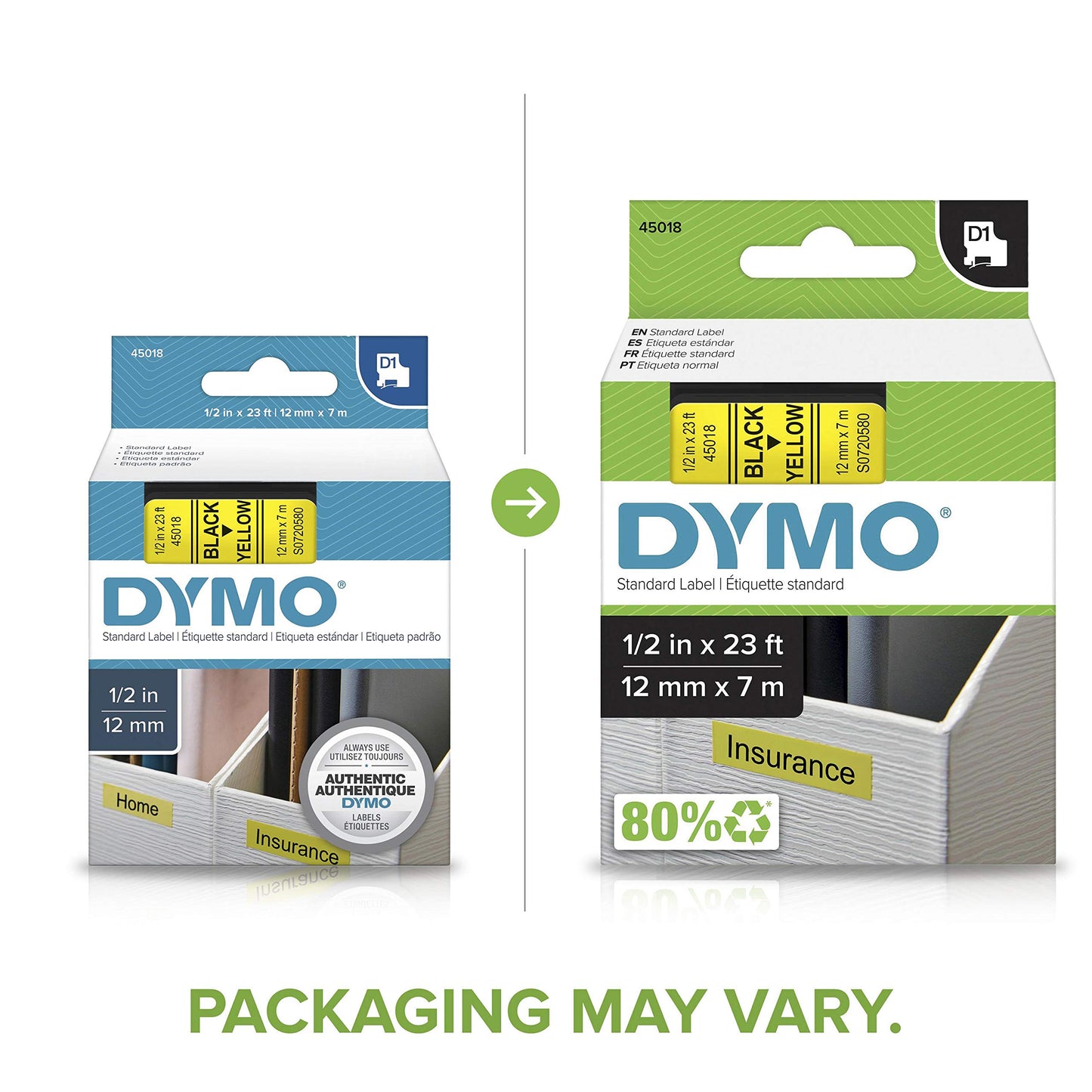 DYMO Standard D1 43610 Labeling Tape (Black Print on Clear Tape, 1/4'' W x 23' L, 1 Cartridge), DYMO Authentic