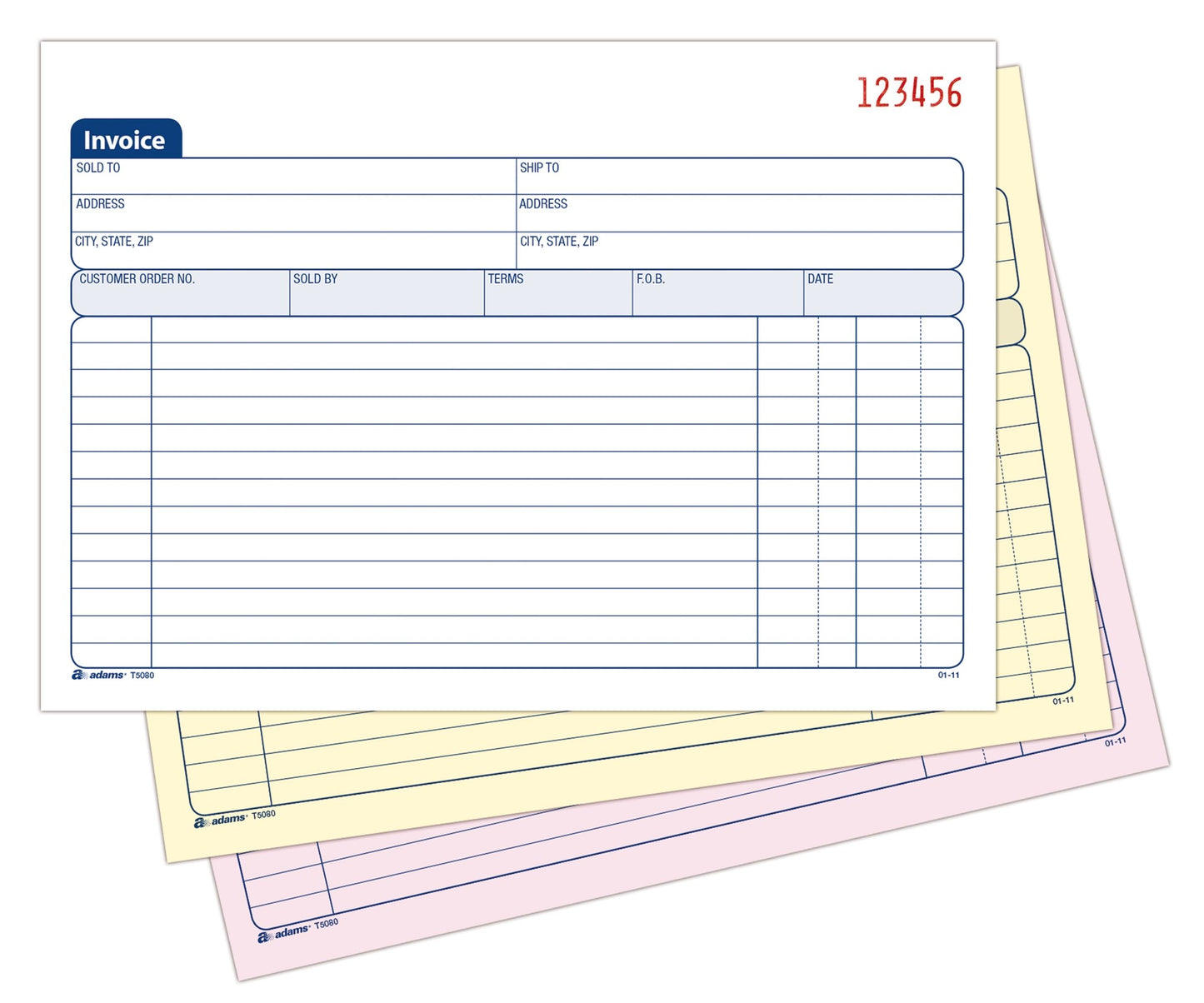 Adams Invoice Book, 3-Part, Carbonless, 5-9/16 x 8-7/16 Inches, 50 Sets per Book (T5080),White/Canary/Pink