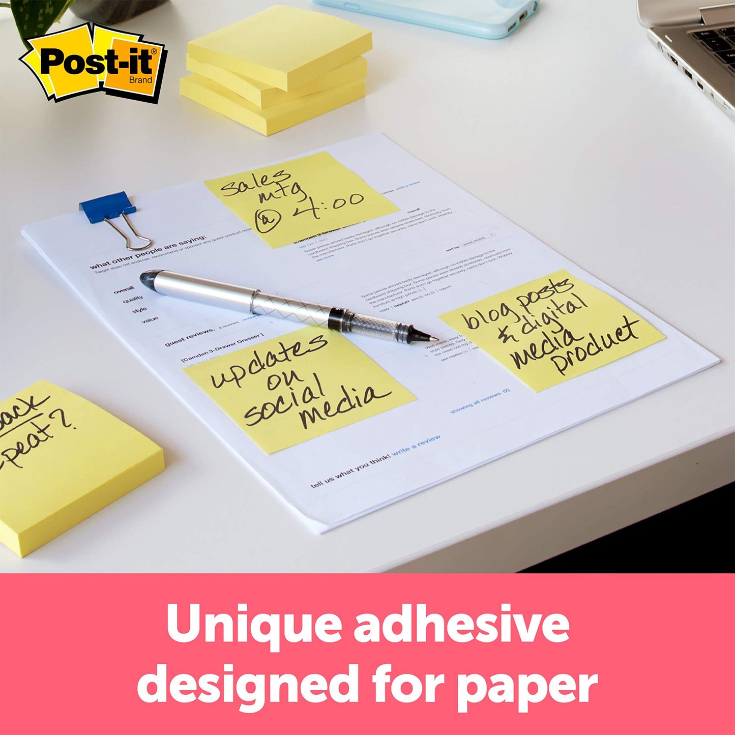 Post-it Notes, 3x3 in, 1 Cube, America's #1 Favorite Sticky Notes, Canary Wave, Clean Removal, Recyclable (2053-AU)