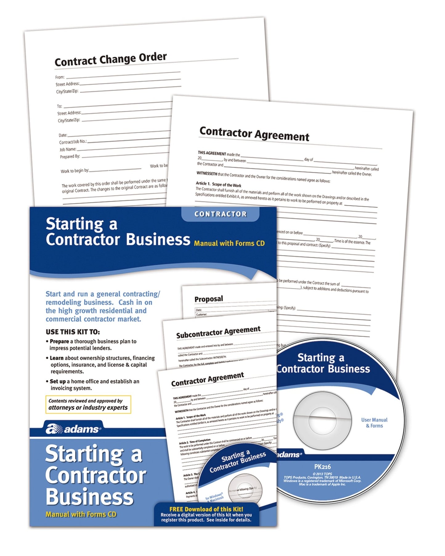 Adams Starting A Contractor Business Kit, Includes Forms CD and Instructions (PK216)