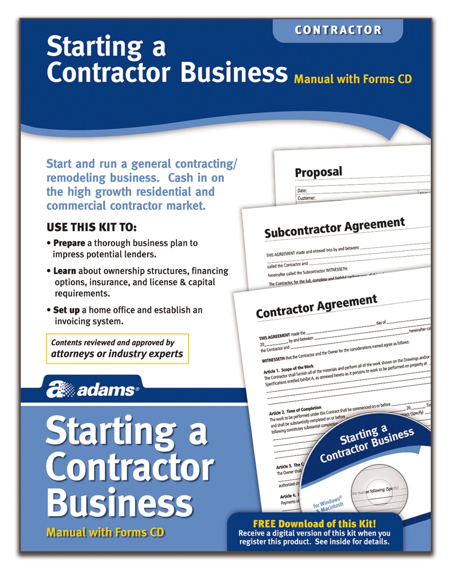 Adams Starting A Contractor Business Kit, Includes Forms CD and Instructions (PK216)