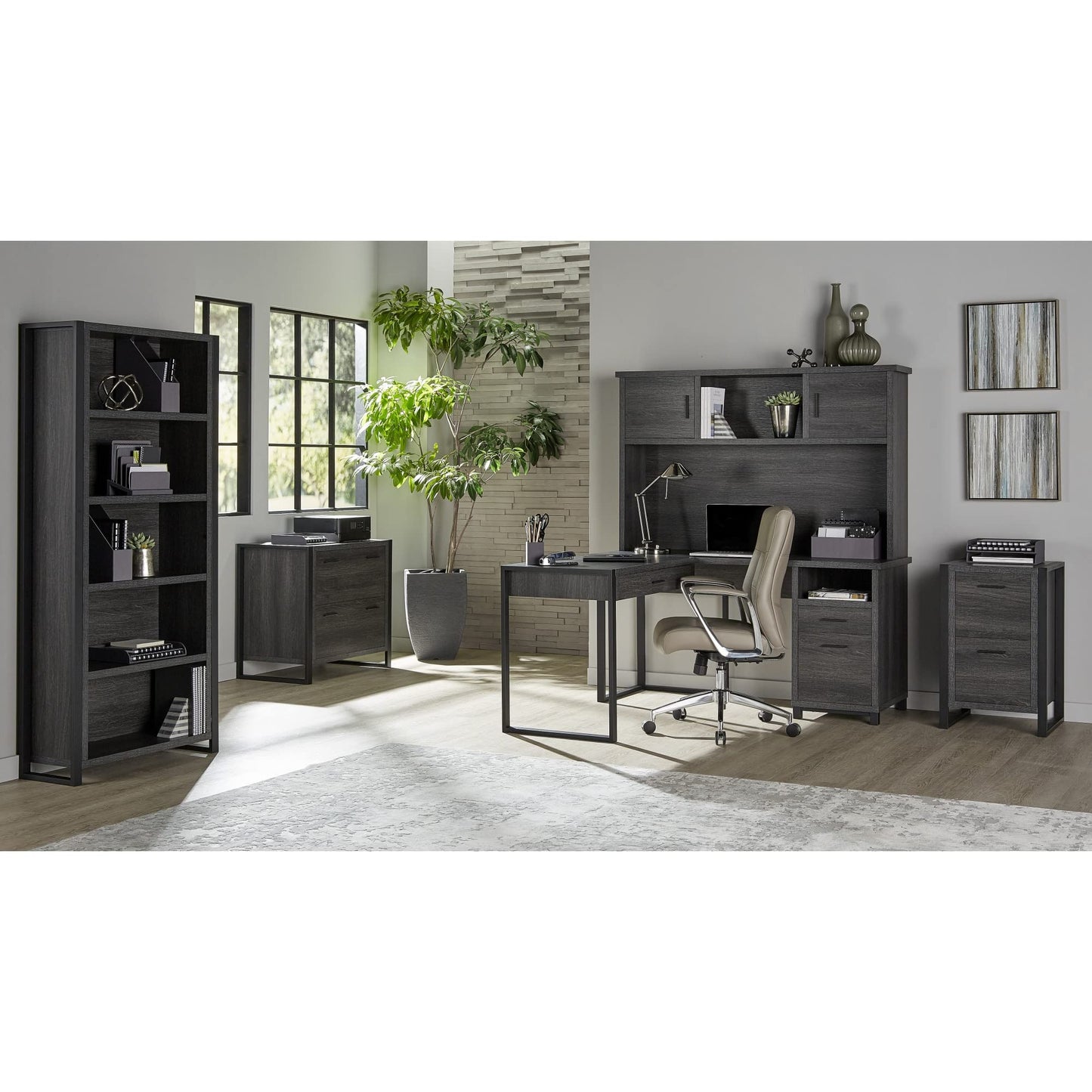 Realspace� DeJori 59" W L-Shape Corner Desk with Hutch, Charcoal