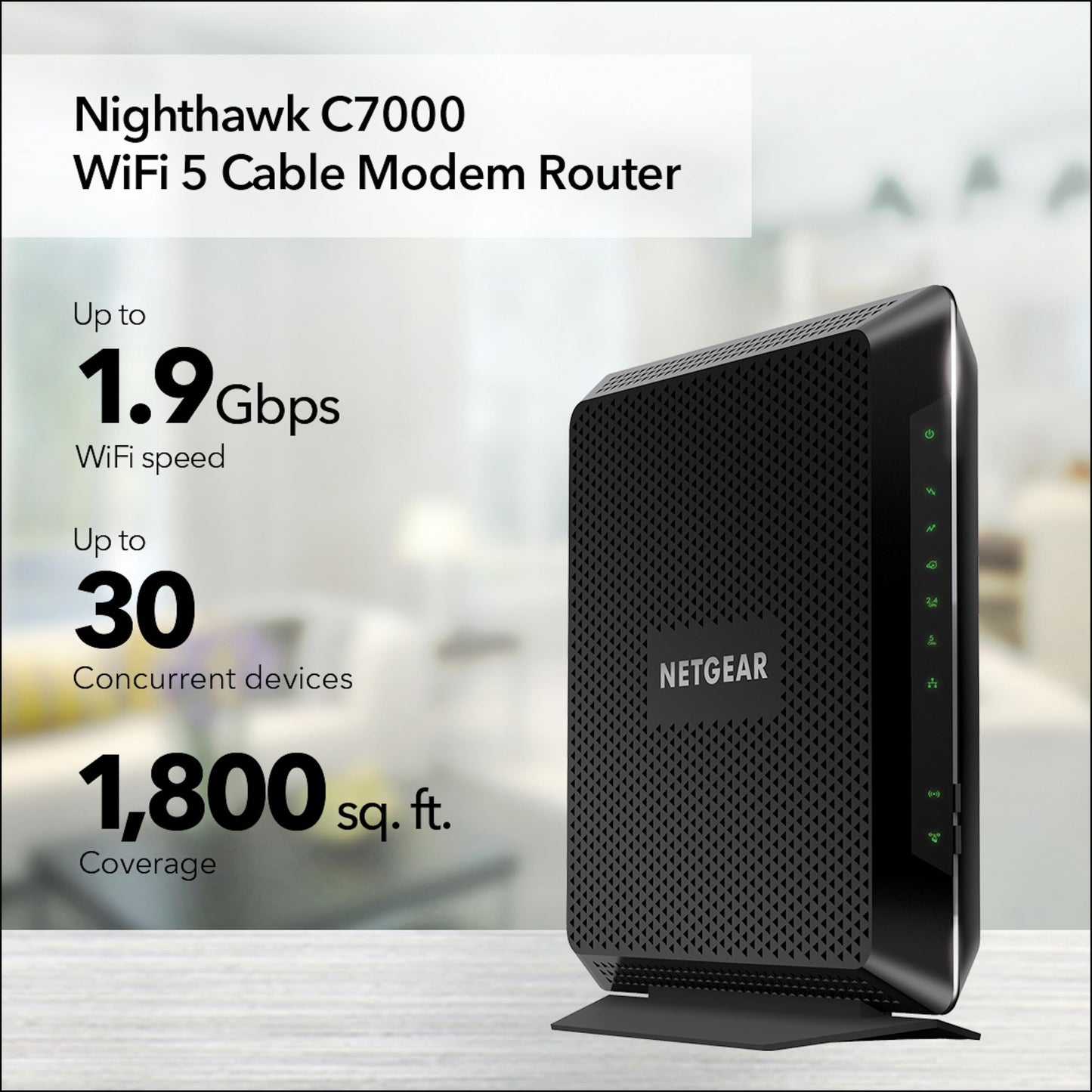 NETGEAR Nighthawk Modem Router Combo C7000-Compatible with Cable Providers Including Xfinity by Comcast, Spectrum, Cox,Plans Up to 600Mbps | AC1900 WiFi Speed | DOCSIS 3.0