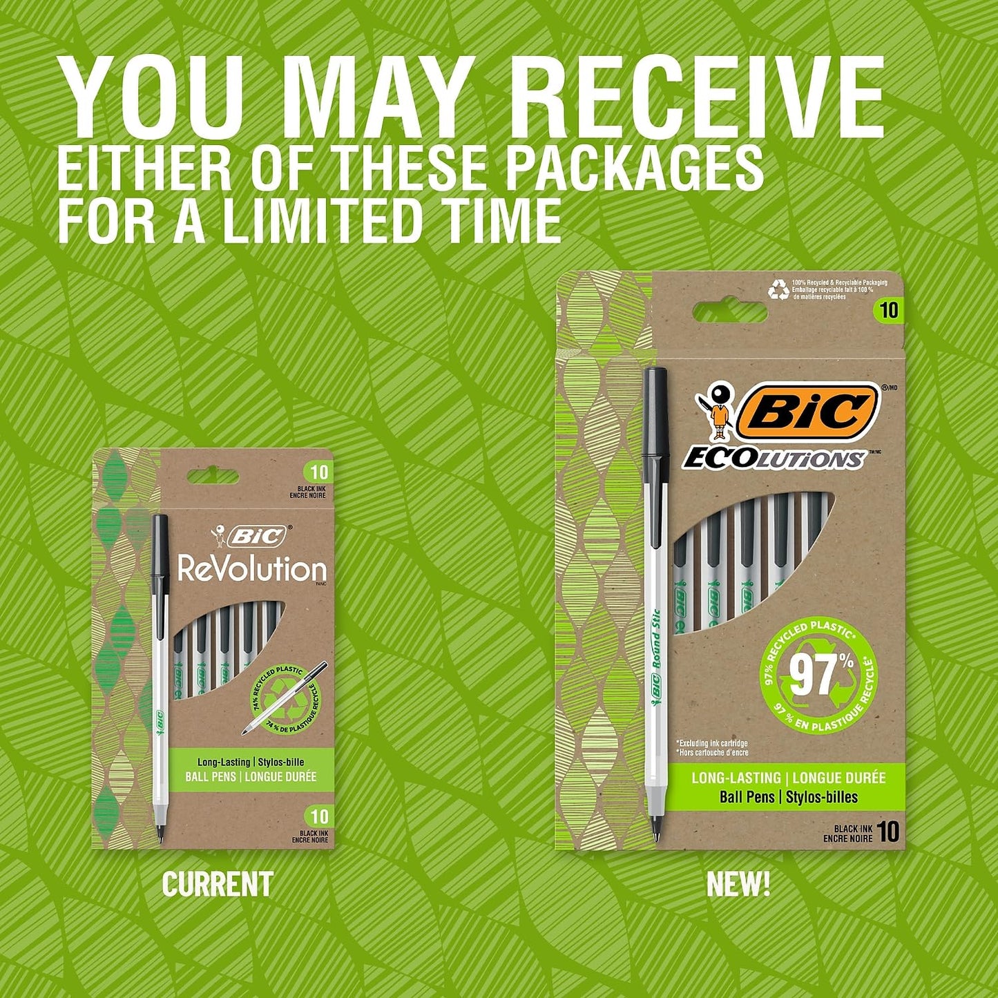 BIC ReVolution Round Stic Ballpoint Pen, Black, 1 Count (Pack of 10)
