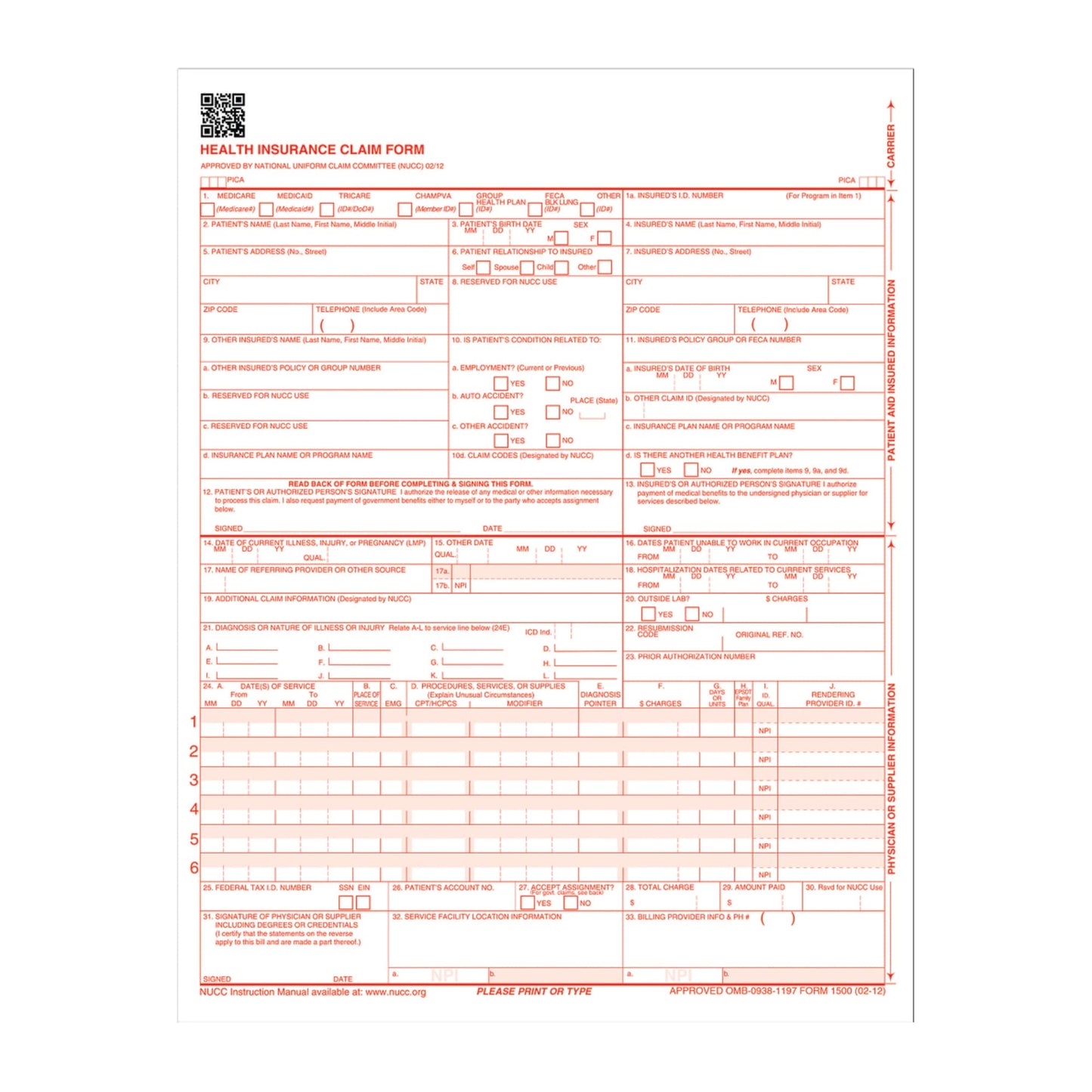 Adams Health Insurance Claim Forms for Laser Printer, 8.5 x 11 Inches, 250 per Pack (CMS1500L2V), White