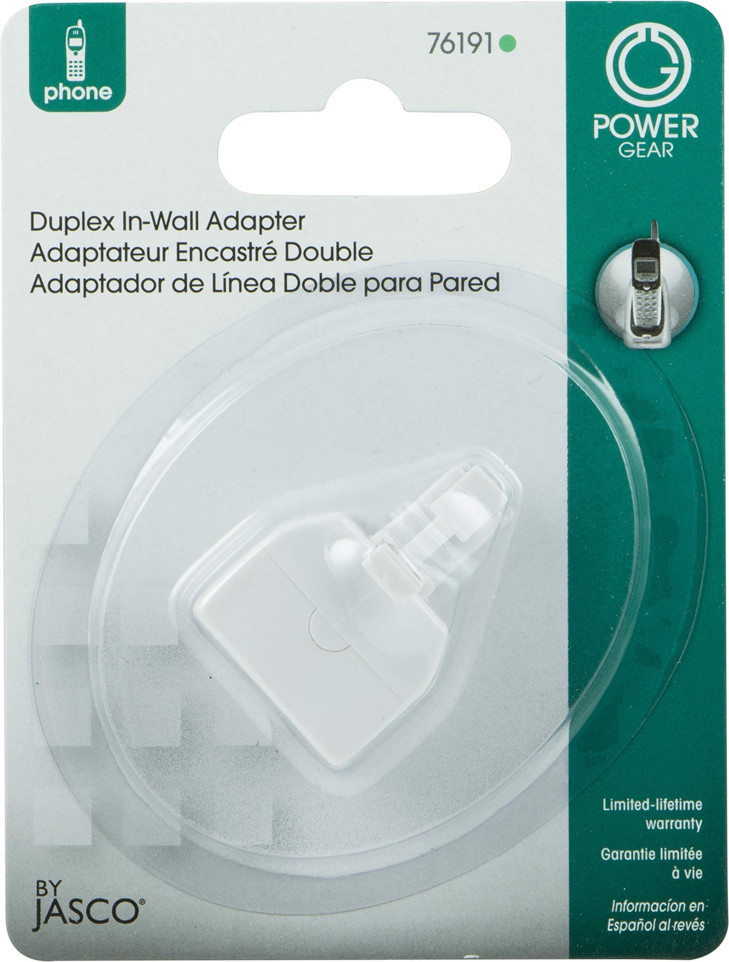 Power Gear Telephone Duplex Adapter, Home or Office, Compatible with Answering Machines, All Brands, RJ14, RJ11, White, 76191