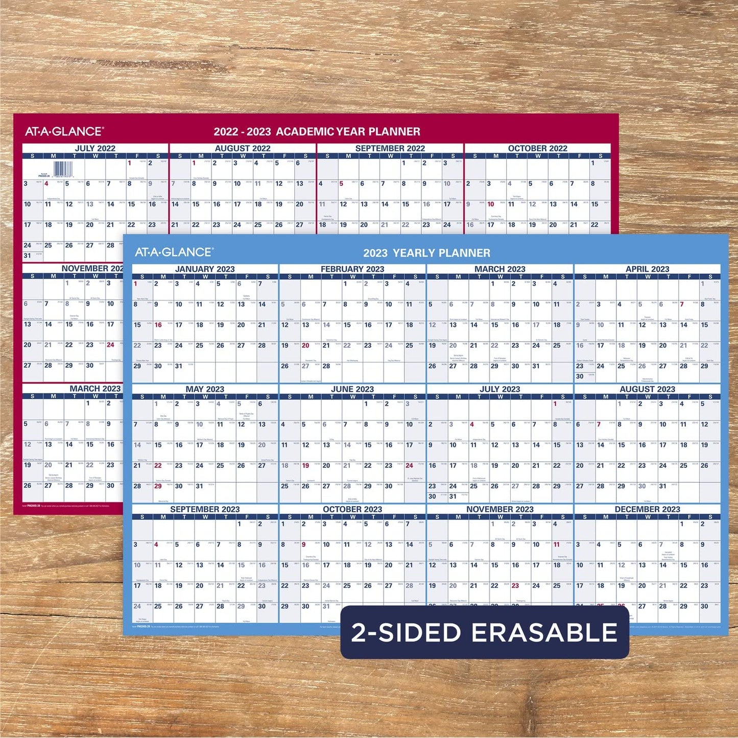 AT-A-GLANCE 2022-2023 Erasable Calendar, Dry Erase Wall Planner, 36" x 24", Large, Academic & Regular Year, Double Sided, Horizontal (PM200S28)