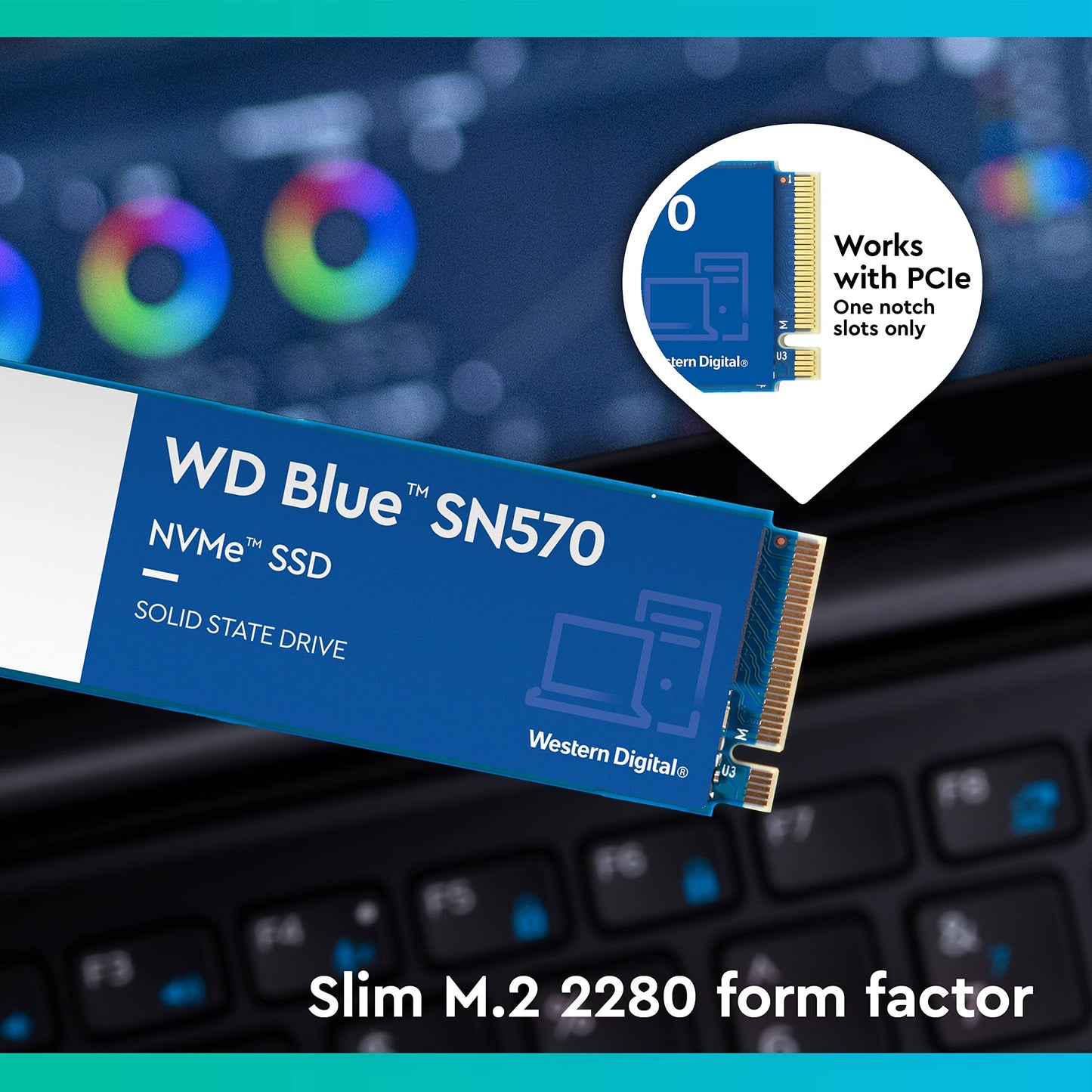 Western Digital 1TB WD Blue SN570 NVMe Internal Solid State Drive SSD - Gen3 x4 PCIe 8Gb/s, M.2 2280, Up to 3,500 MB/s - WDS100T3B0C