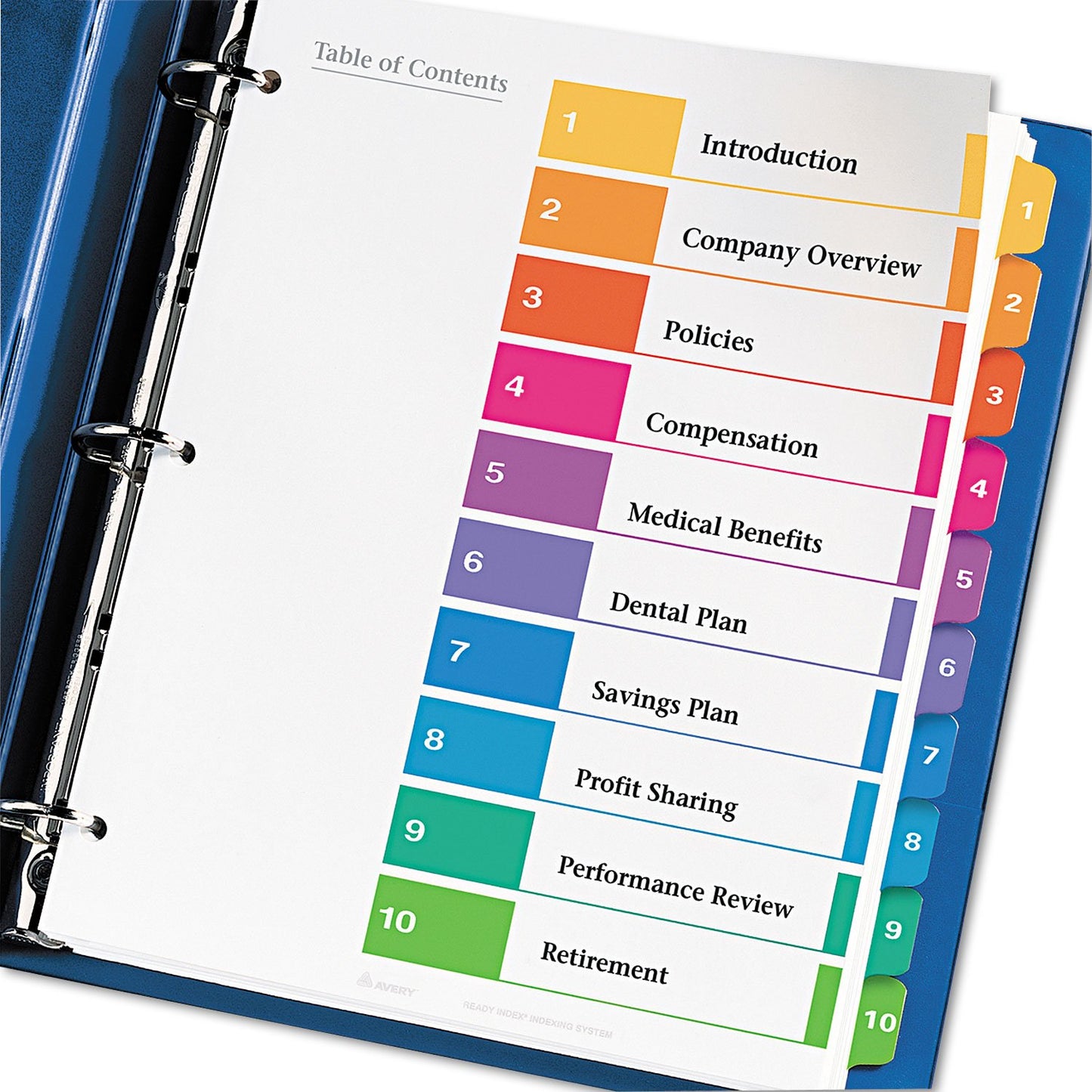 Avery 10-Tab Dividers for 3 Ring Binders, Customizable Table of Contents, Multicolor Tabs, 6 Sets (11188)