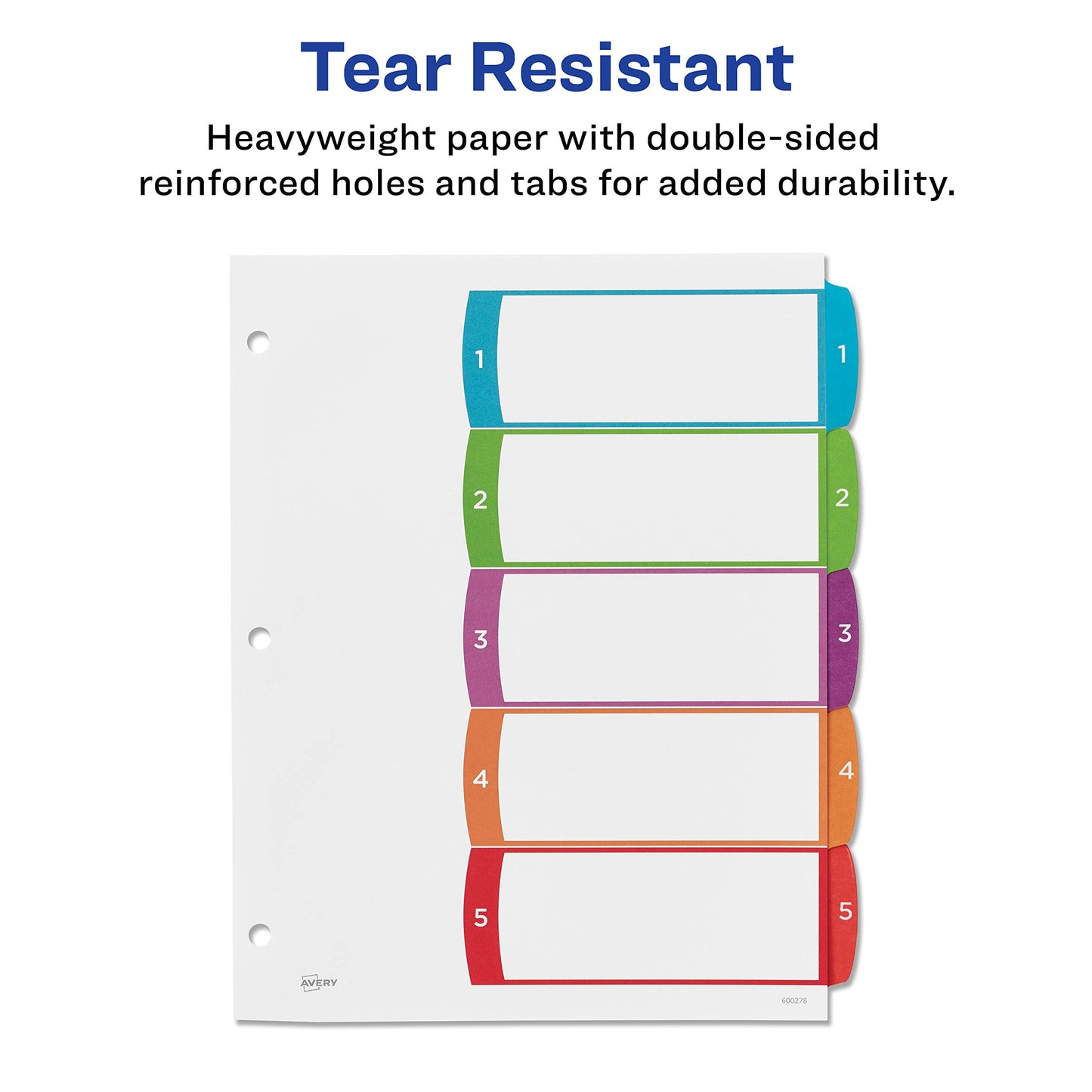 Avery 5 Tab Dividers for 3 Ring Binders, Customizable Table of Contents, Multicolor Tabs, 1 Set (11840) (Pack of 2)