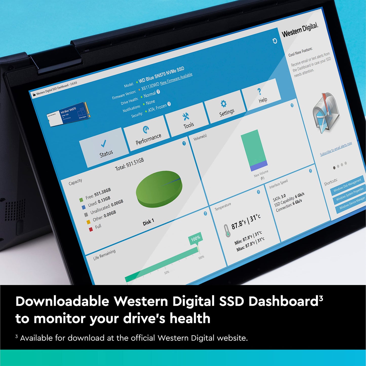 Western Digital 1TB WD Blue SN570 NVMe Internal Solid State Drive SSD - Gen3 x4 PCIe 8Gb/s, M.2 2280, Up to 3,500 MB/s - WDS100T3B0C