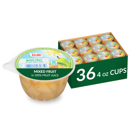 Dole Fruit Bowls Mixed Fruit in 100% Juice Snacks, 4oz 36 Total Cups, Gluten & Dairy Free, Bulk Lunch Snacks for Kids & Adults