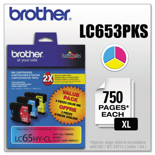Brother LC653PKS LC65HY-CL Color Ink Cartridge - 3 Pack -Cyan/Magenta/Yellow - EXP 09.2024