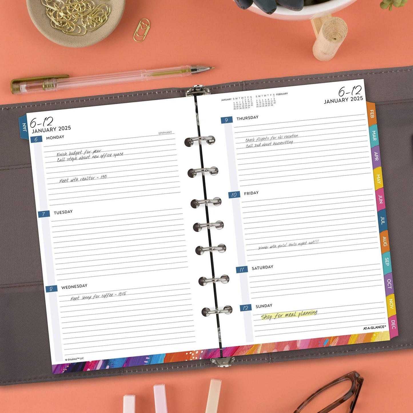AT-A-GLANCE 2025 Planner Refill, Weekly & Monthly, 5-1/2" x 8-1/2", Desk Size, Loose-Leaf, Etta Vee (EV81-285Y-25)