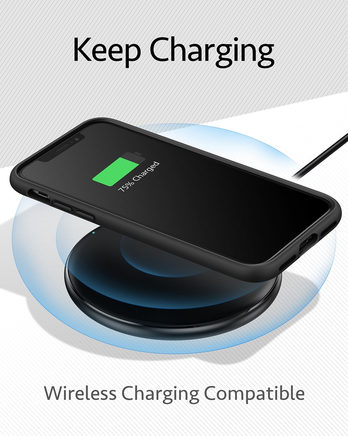 Anker Silicone Case, KARAPAX Silicone Gel Rubber Shockproof Case Cover with Soft Microfiber Cloth Cushion [Support Wireless Charging] [Slim Fit] for iPhone X - Black