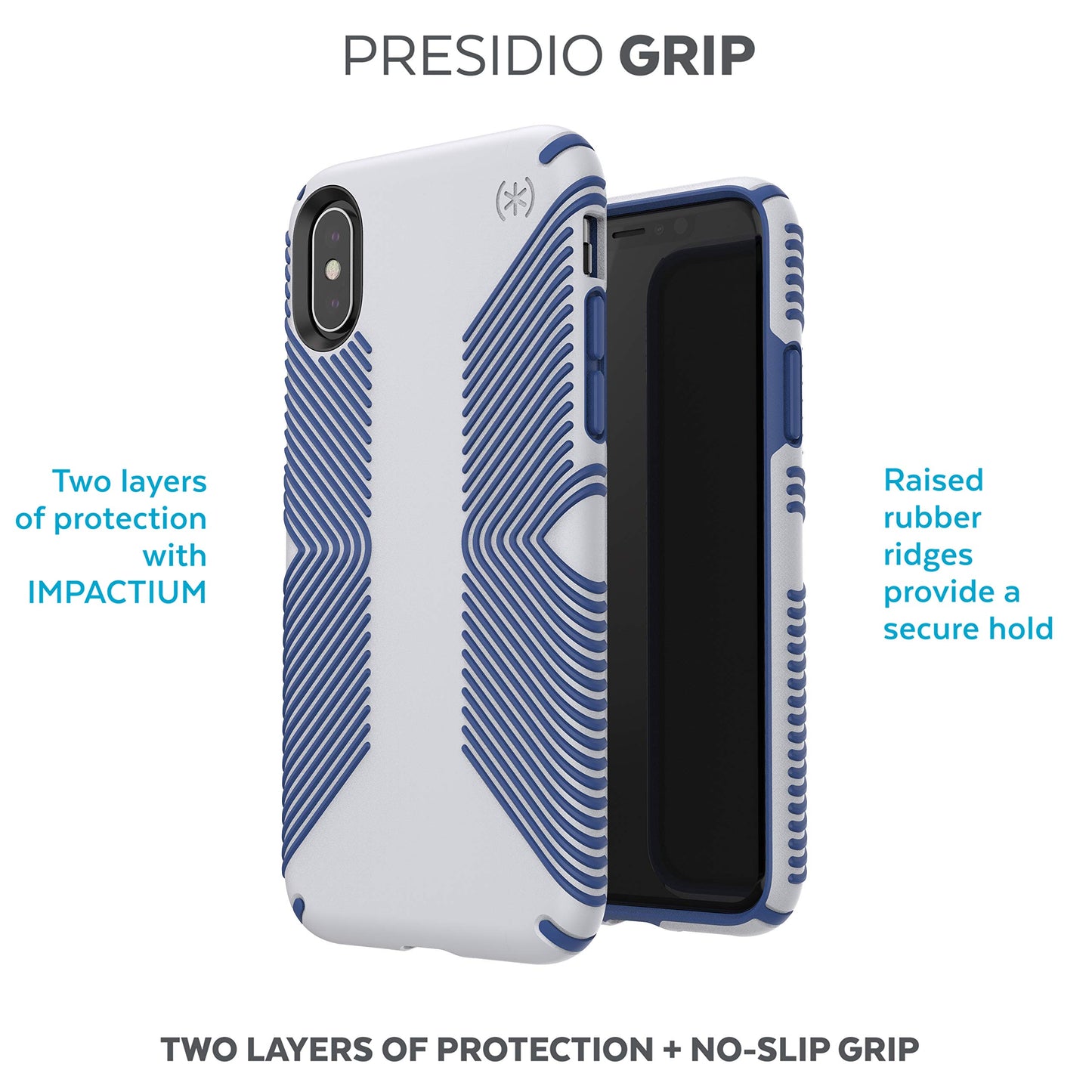 Speck Products Presidio Grip iPhone Xs/iPhone X Case, Microchip Grey/Ballpoint Blue