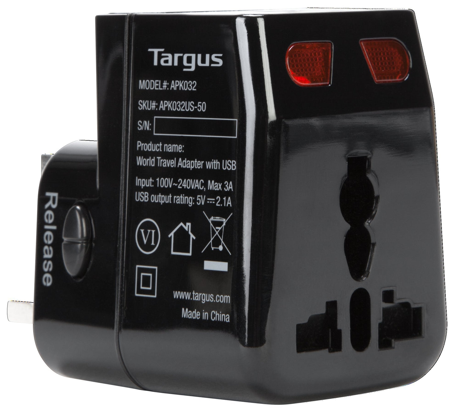 Targus World Travel Power Adapter with Dual USB Charging Ports for Laptop, Phone, Tablet, or Other Mobile Device (APK032US)