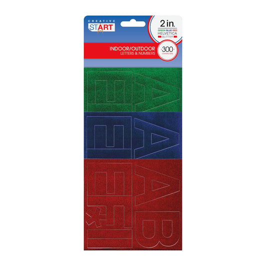 Creative Start® Self-Adhesive Letters and Numbers and Symbols, 2", Helvetica, Glitter Green, Blue and Red, Pack of 300