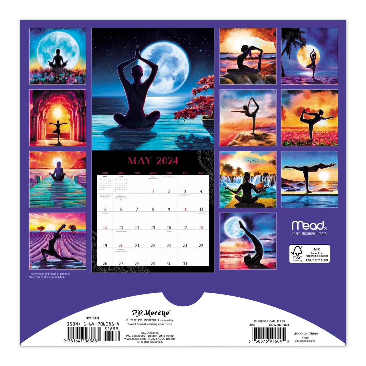 2024 Mead� 16-Month Wall Calendar, 12" x 12", Yoga Silhouettes, September 2023 to December 2024, ODW38228