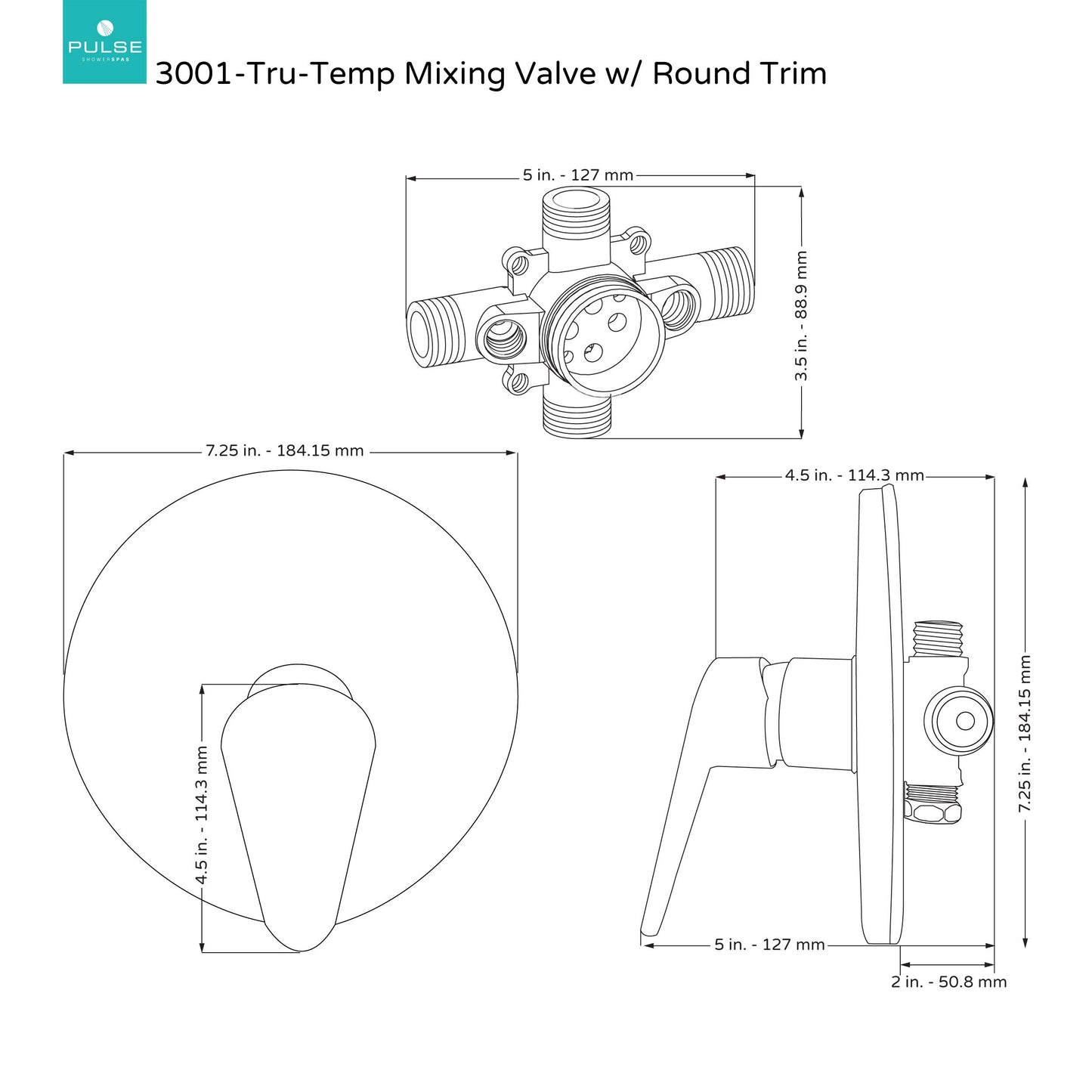 PULSE ShowerSpas 3001-RIV-PB-ORB Tru-Temp Mixing Valve, Pressure Balance Rough-In Valve Trim Kit, Round, 1/2" NPT, Oil-Rubbed Bronze