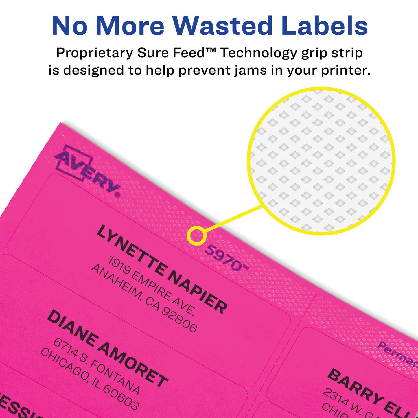 Avery Printable Address Labels with Sure Feed, 1" x 2-5/8", Assorted Neon (Magenta, Green and Yellow), 450 Blank Mailing Labels for Laser and Inkjet Printers (5979)