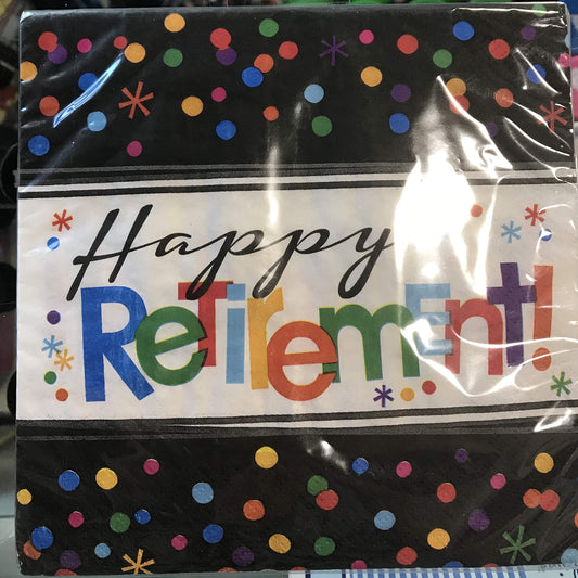 Amscan Happy Retirement Lunch Napkins, 6-1/2" x 6-1/2", Multicolor, Pack of 16 Napkins