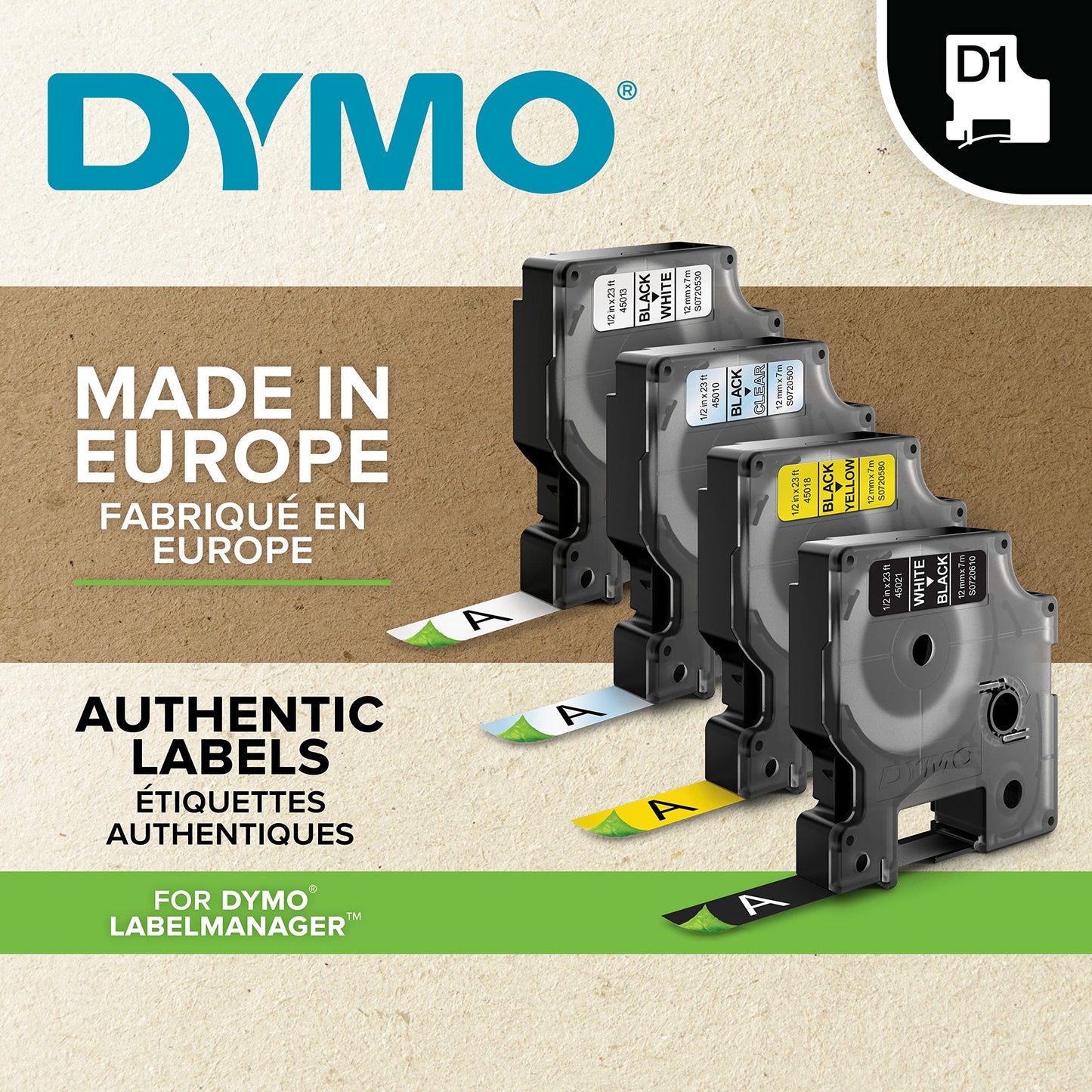 Dymo D1 High-Performance Flexible Nylon Fabric Tape For DYMO LabelManager Label Makers, 1/2" x 12’, Black Print on White